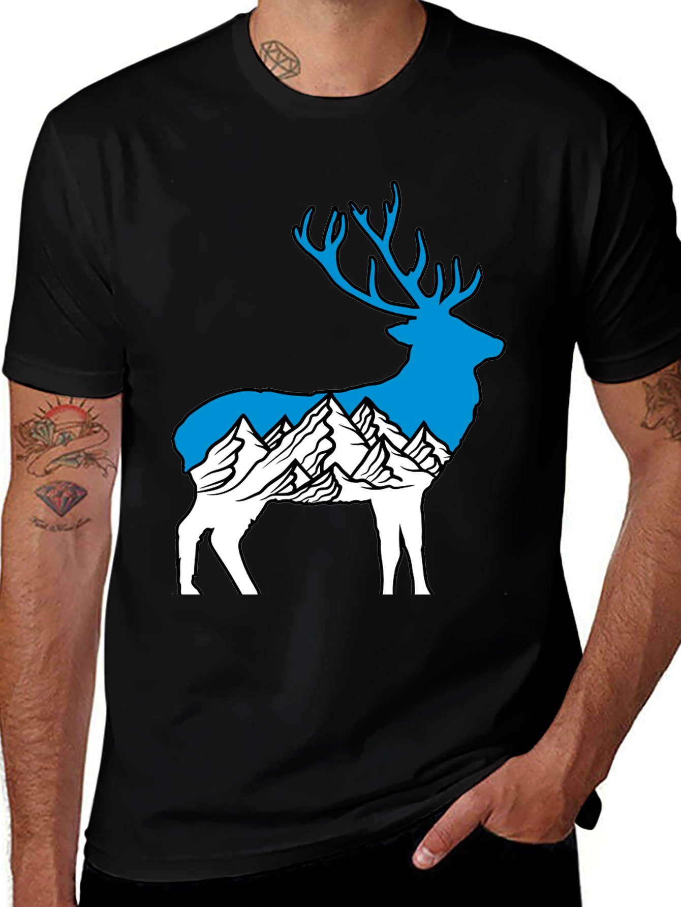 Variant 30 of Deer & Mountain Graphic Tee - Black