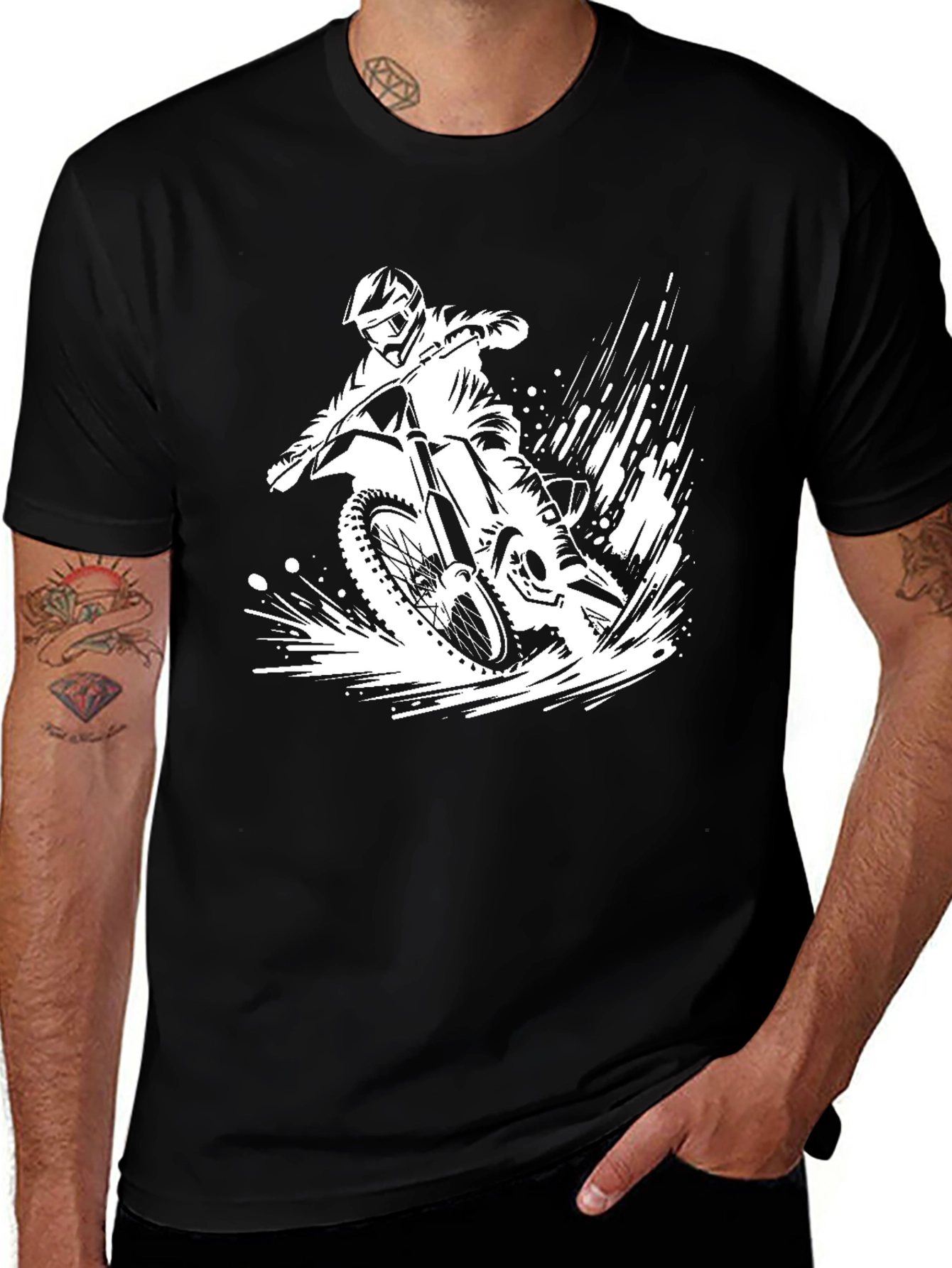 Motocross Rider Graphic Tee - Black Cotton T-Shirt