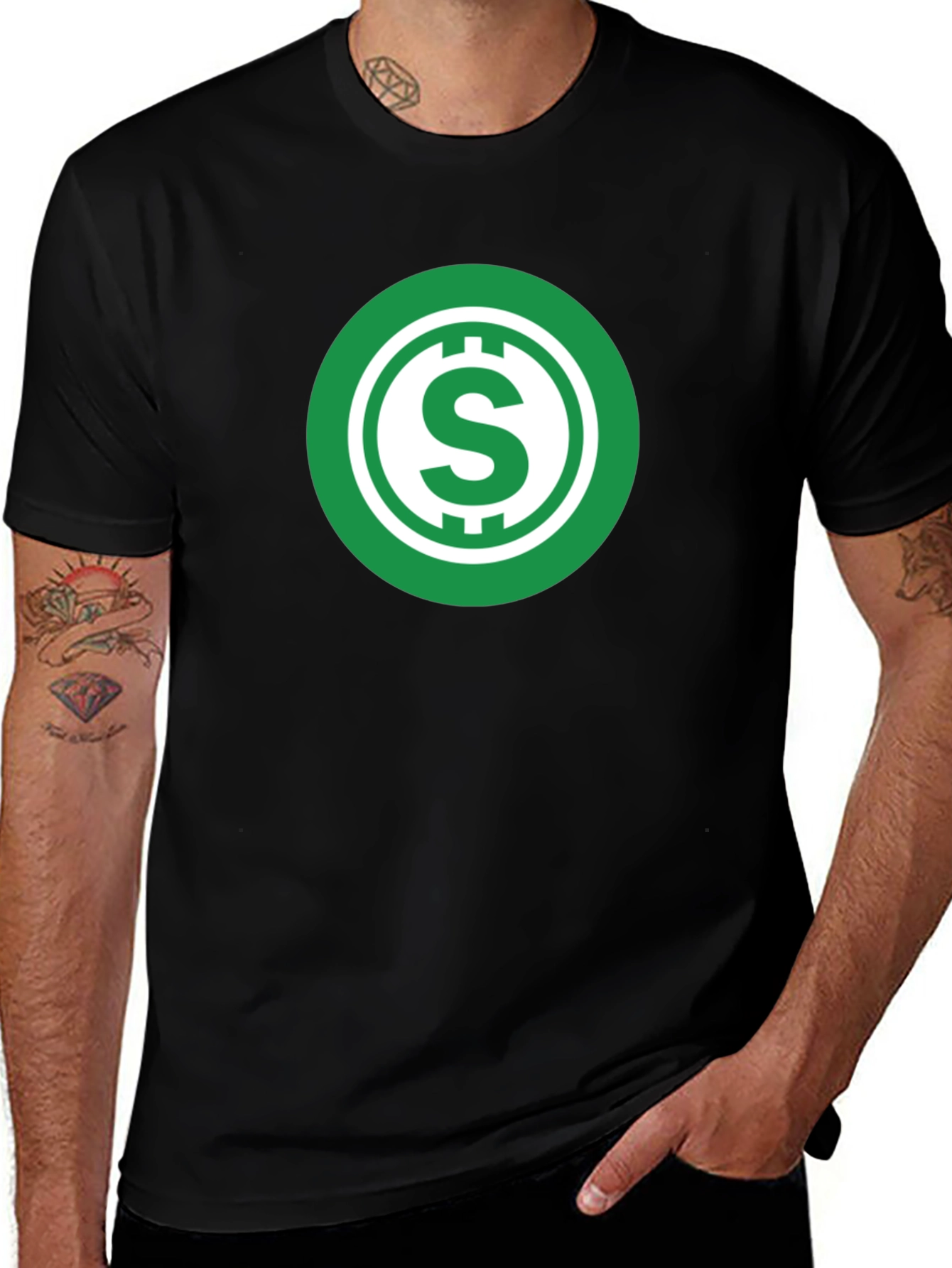 Variant 29 of Green Crypto Coin Graphic Tee - Black Cotton T-Shirt
