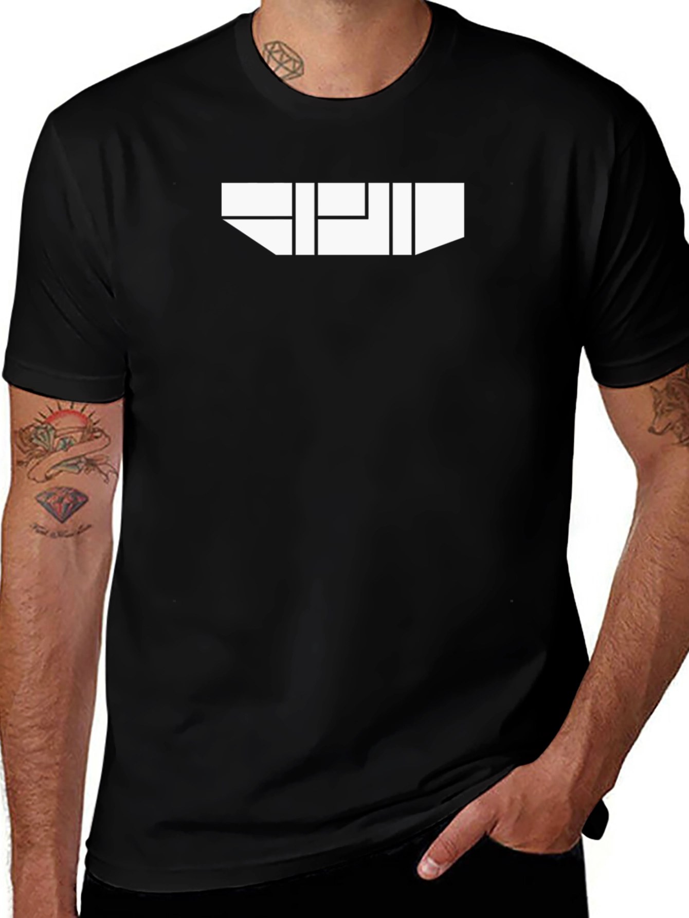 Variant 3 of Geometric White Graphic on Black T-Shirt