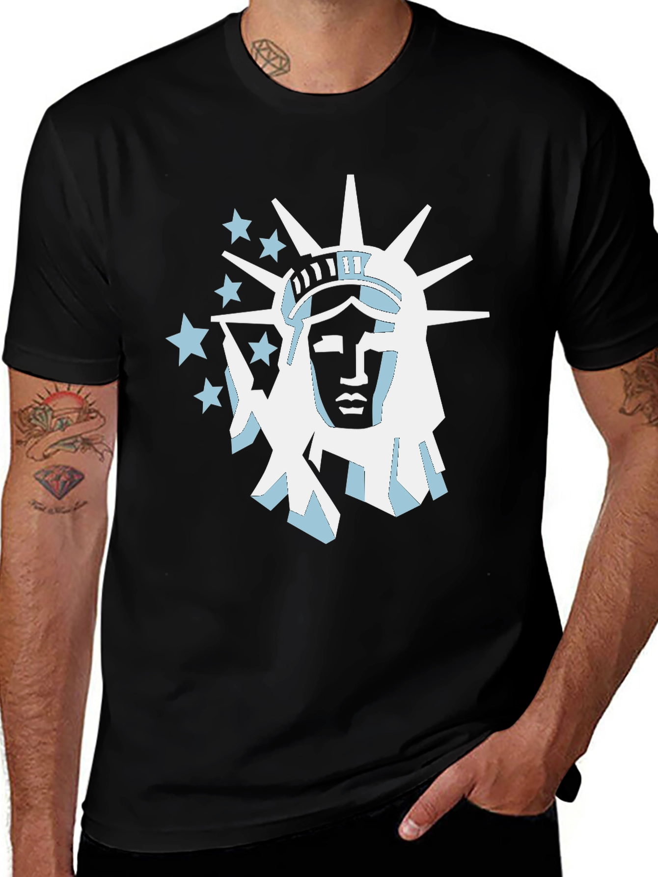 Variant 23 of Statue of Liberty Graphic Tee - Black Cotton T-Shirt
