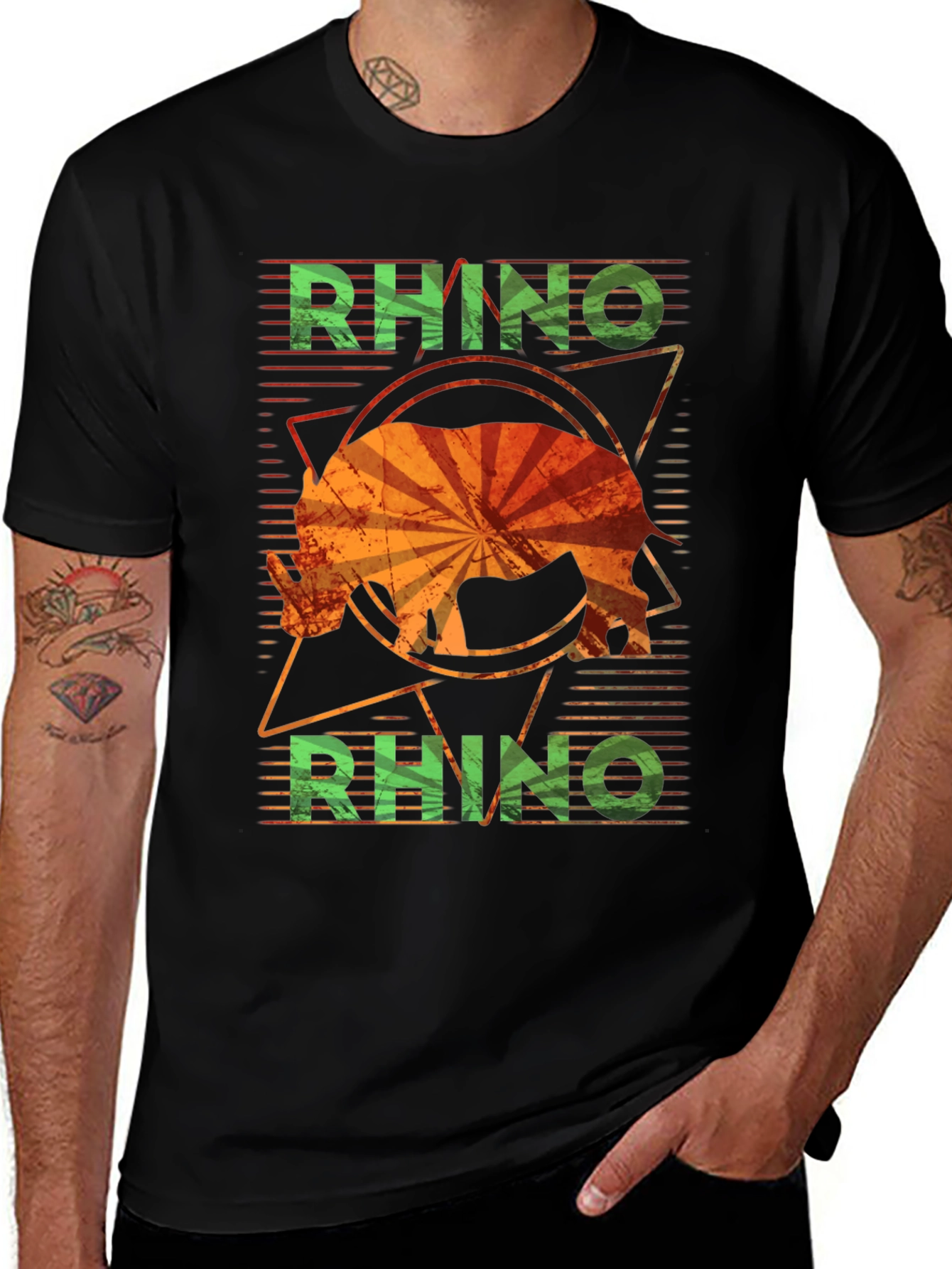 Retro Rhino Graphic T-Shirt - Distressed Design