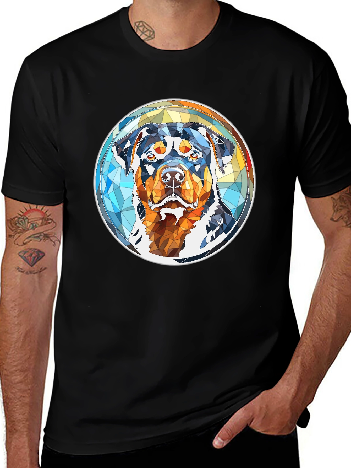 Rottweiler Geometric Art Black T-Shirt