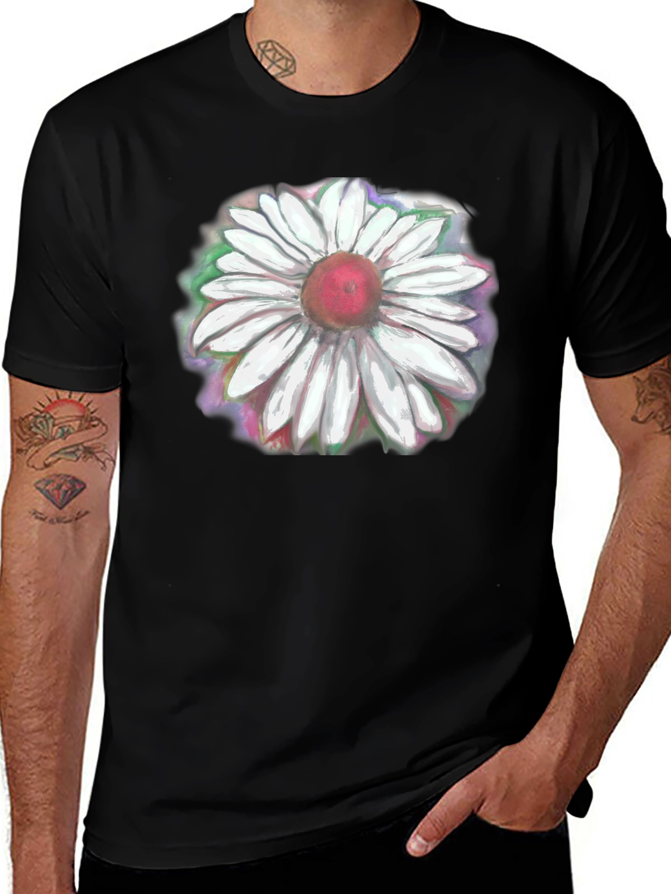 Variant 21 of Daisy Flower Graphic Black T-Shirt