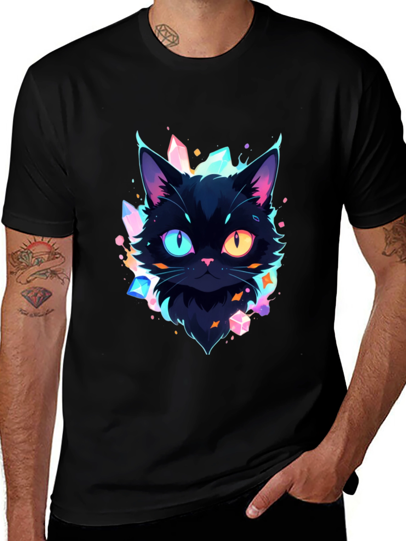 Variant 18 of Mystic Cat Graphic Tee - Unique Heterochromia Design