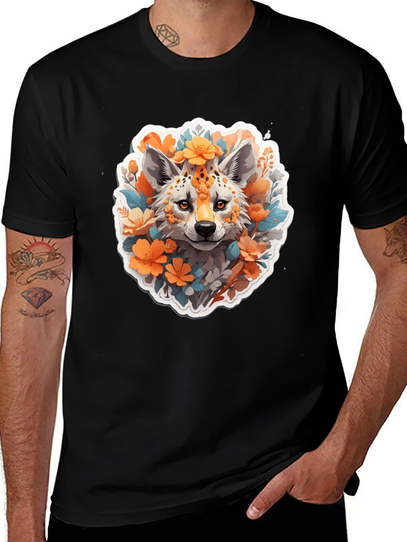 Variant 11 of Floral Wolf Graphic Tee - Stylish Animal Design