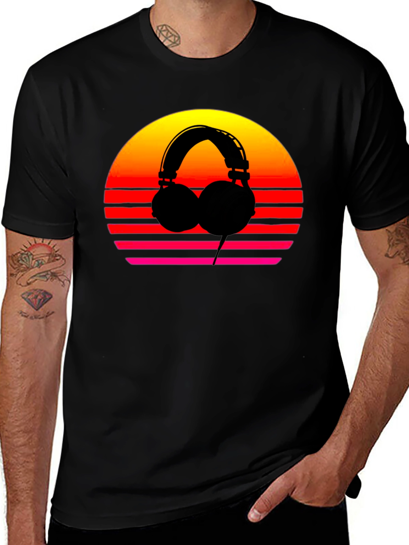 Variant 5 of Retro Sunset Headphones Graphic Tee