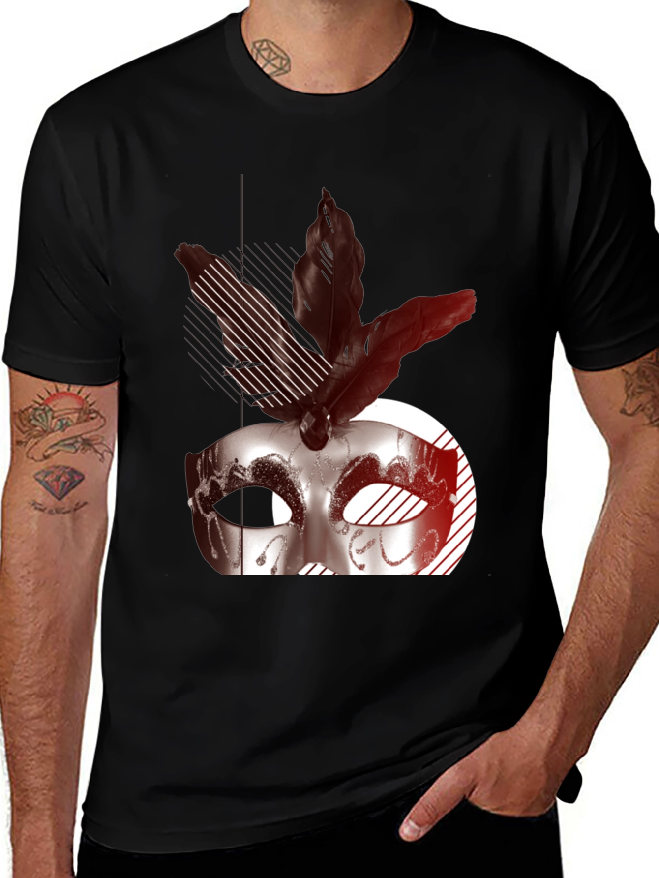 Variant 3 of Masquerade Feather Graphic Black T-Shirt