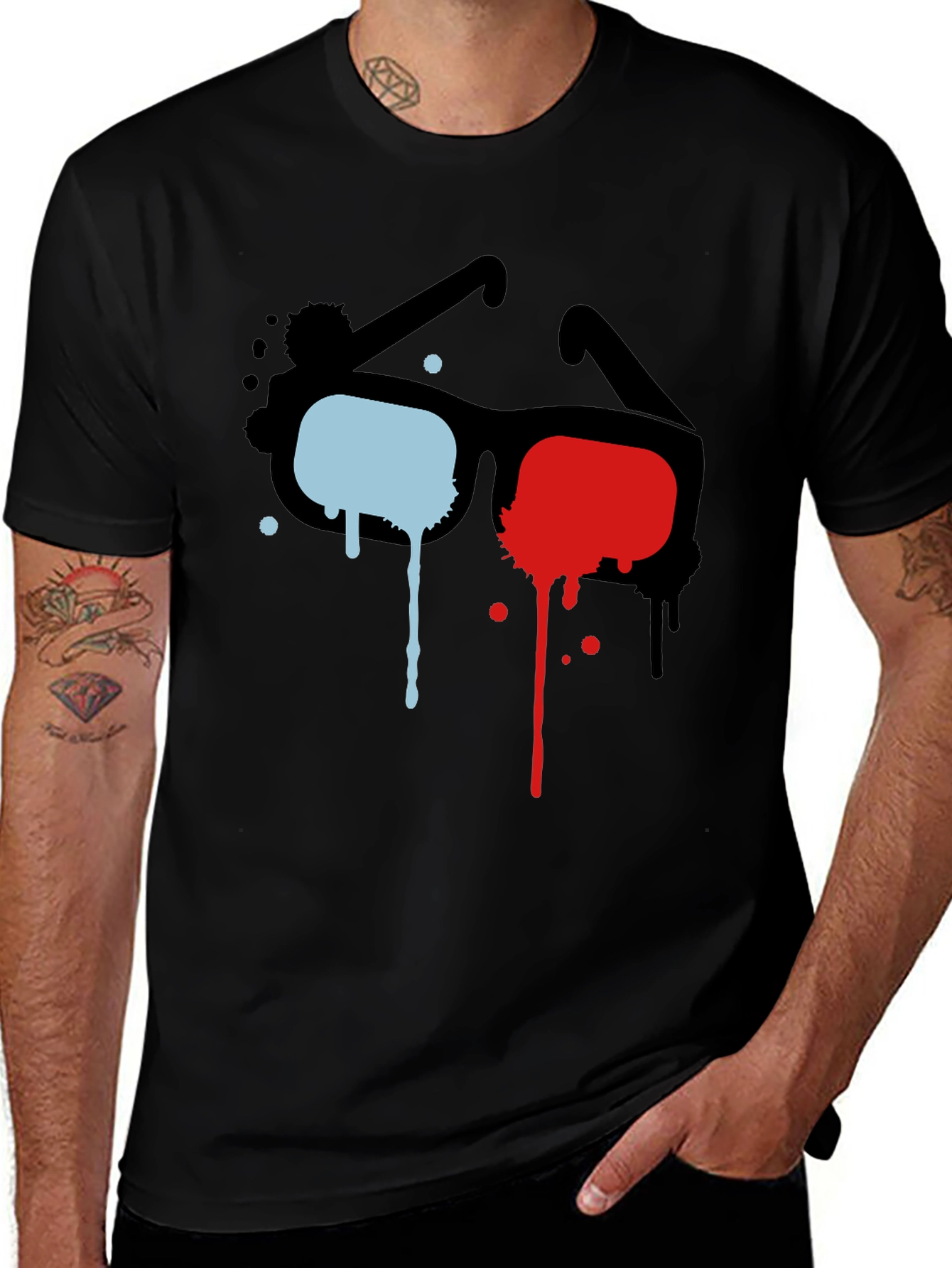 Variant 16 of 3D Glasses Graphic Black T-Shirt