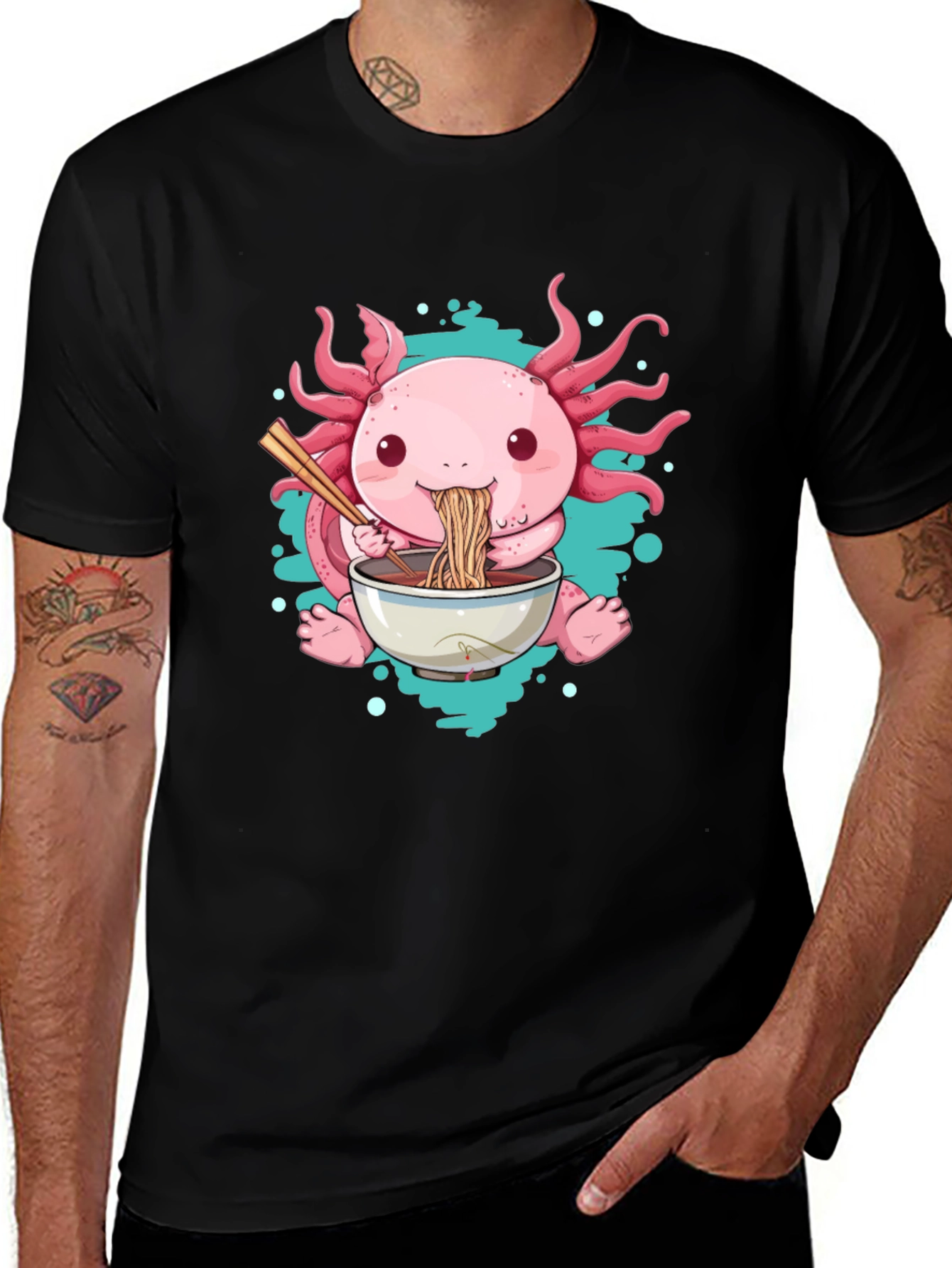 Black Axolotl Ramen T-Shirt - Cute Cartoon Tee main image