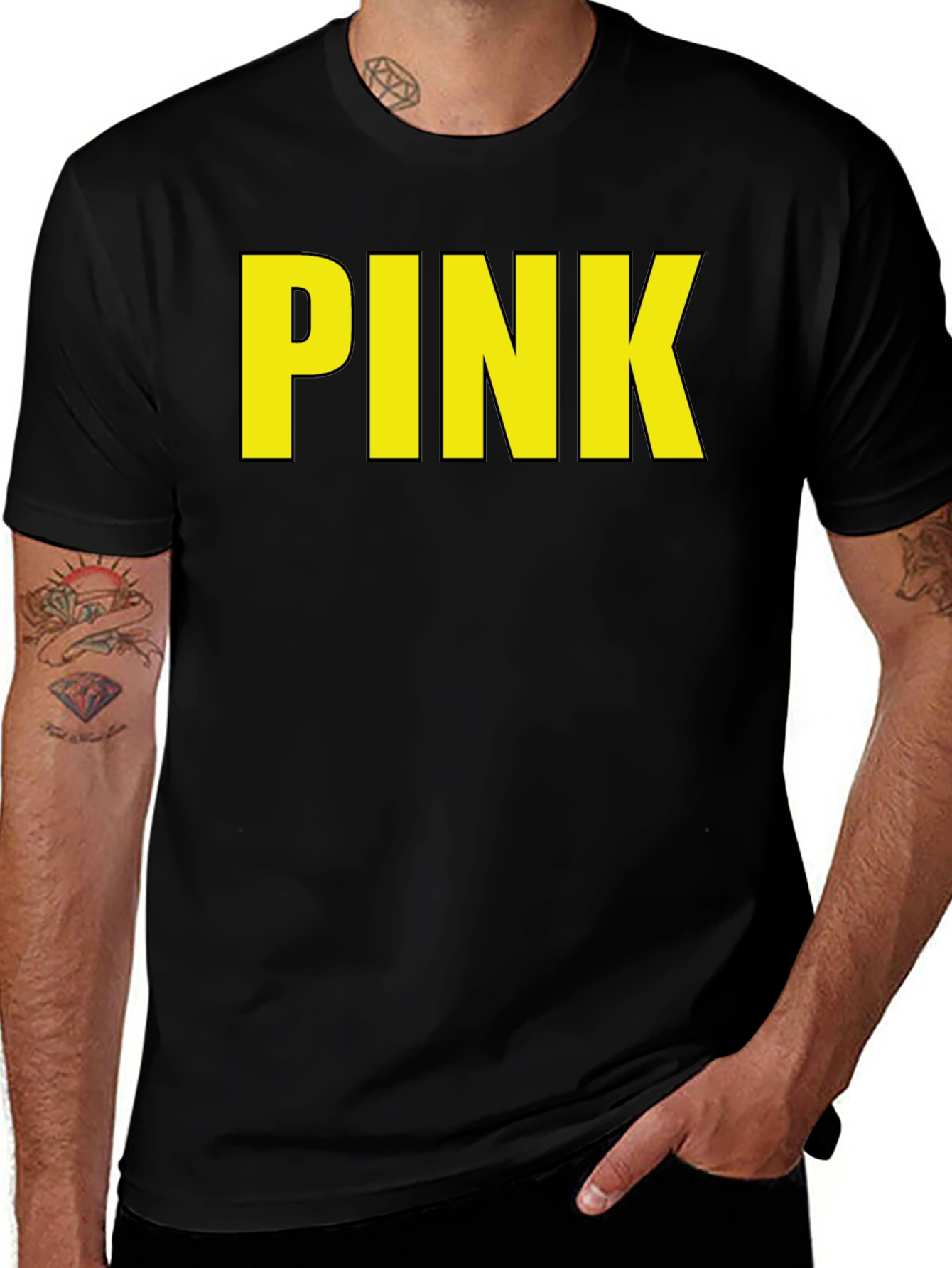 Variant 15 of PINK Graphic Tee - Bold Yellow Print on Black