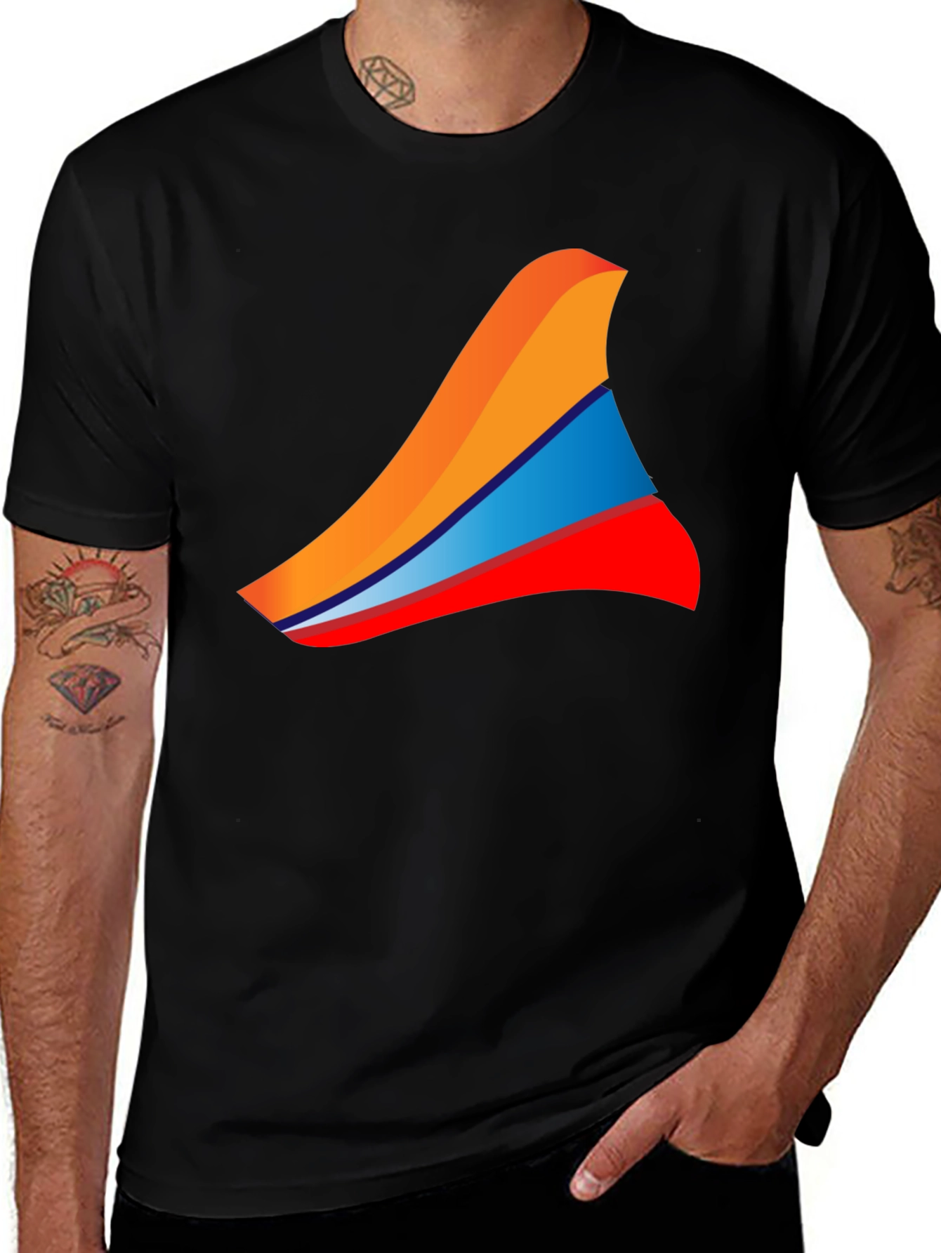 Variant 10 of Men's Black T-Shirt with Abstract Wave Design