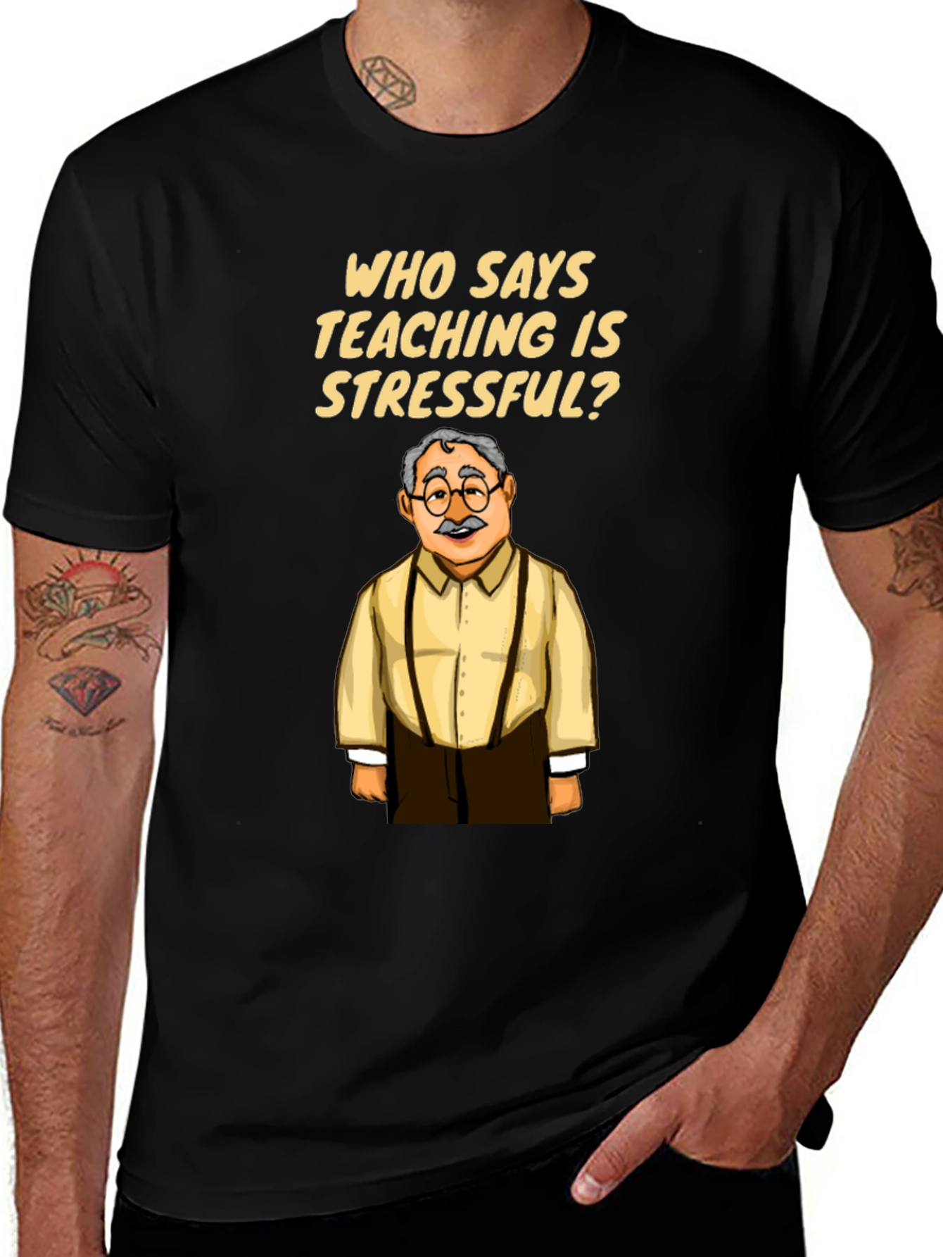Black Funny Teacher T-Shirt: Teaching is Stressful? main image