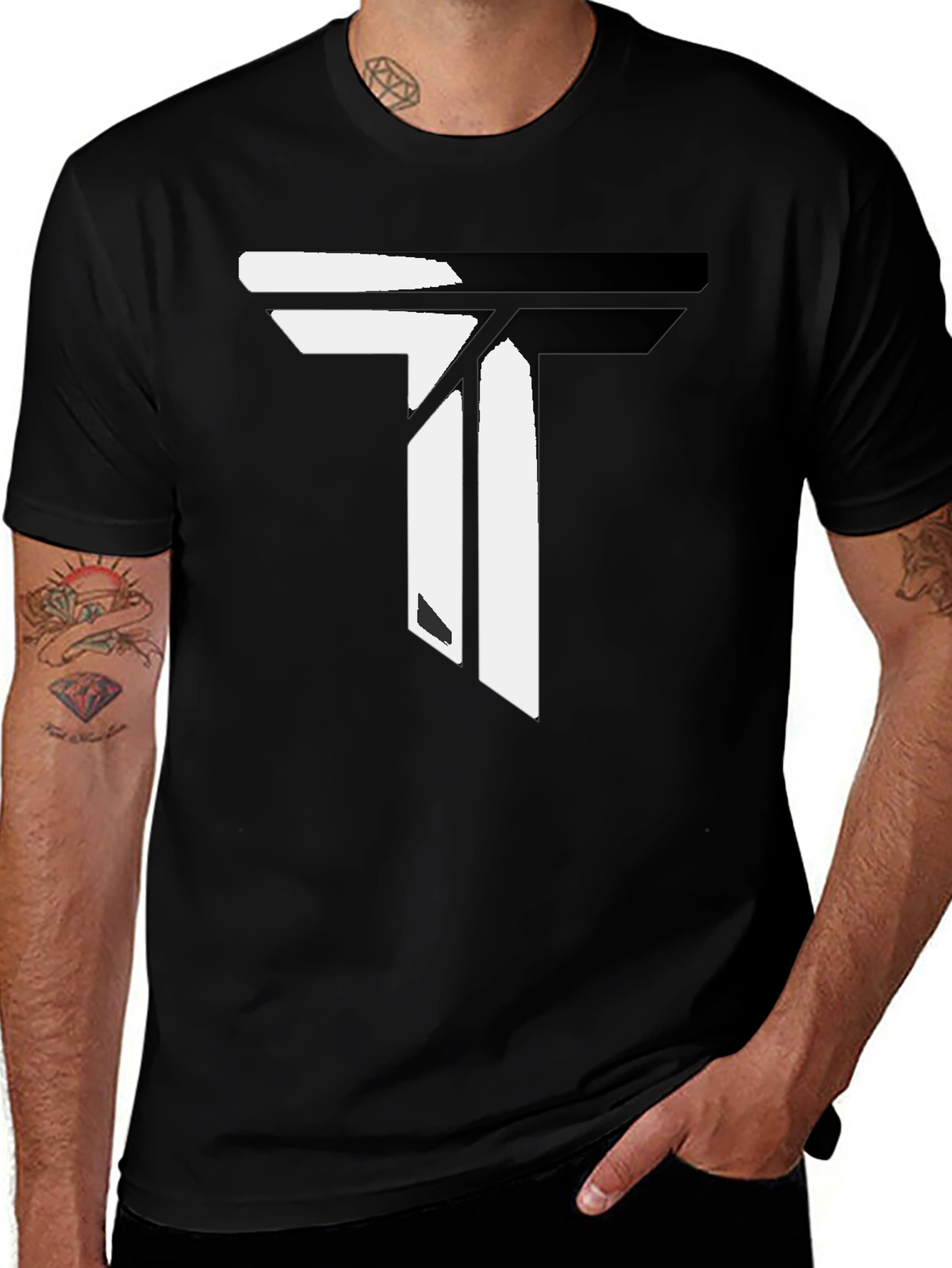 Variant 13 of Modern Black T-Shirt with Geometric 'T' Design