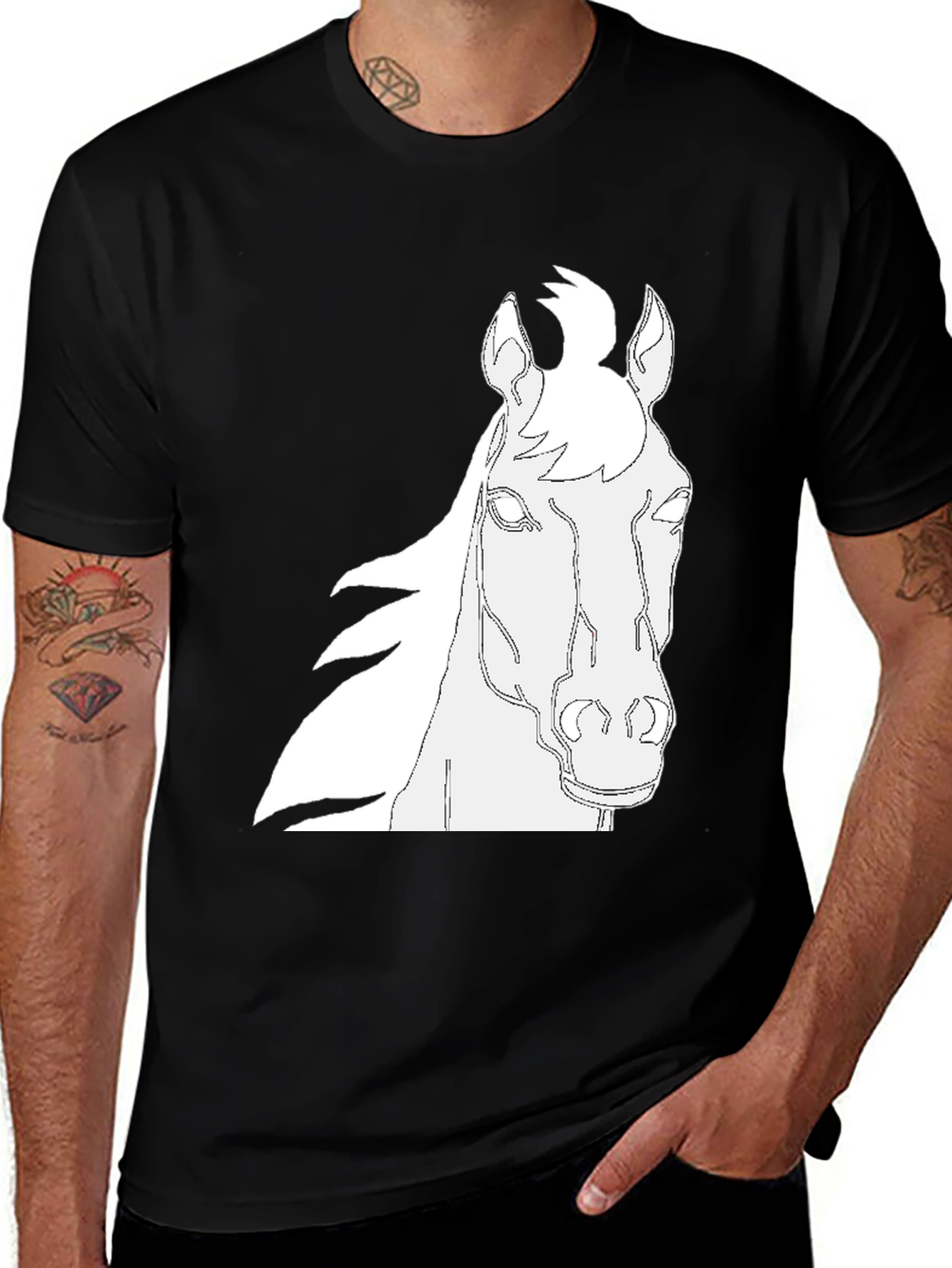 Variant 4 of Horse Outline Graphic Black T-Shirt