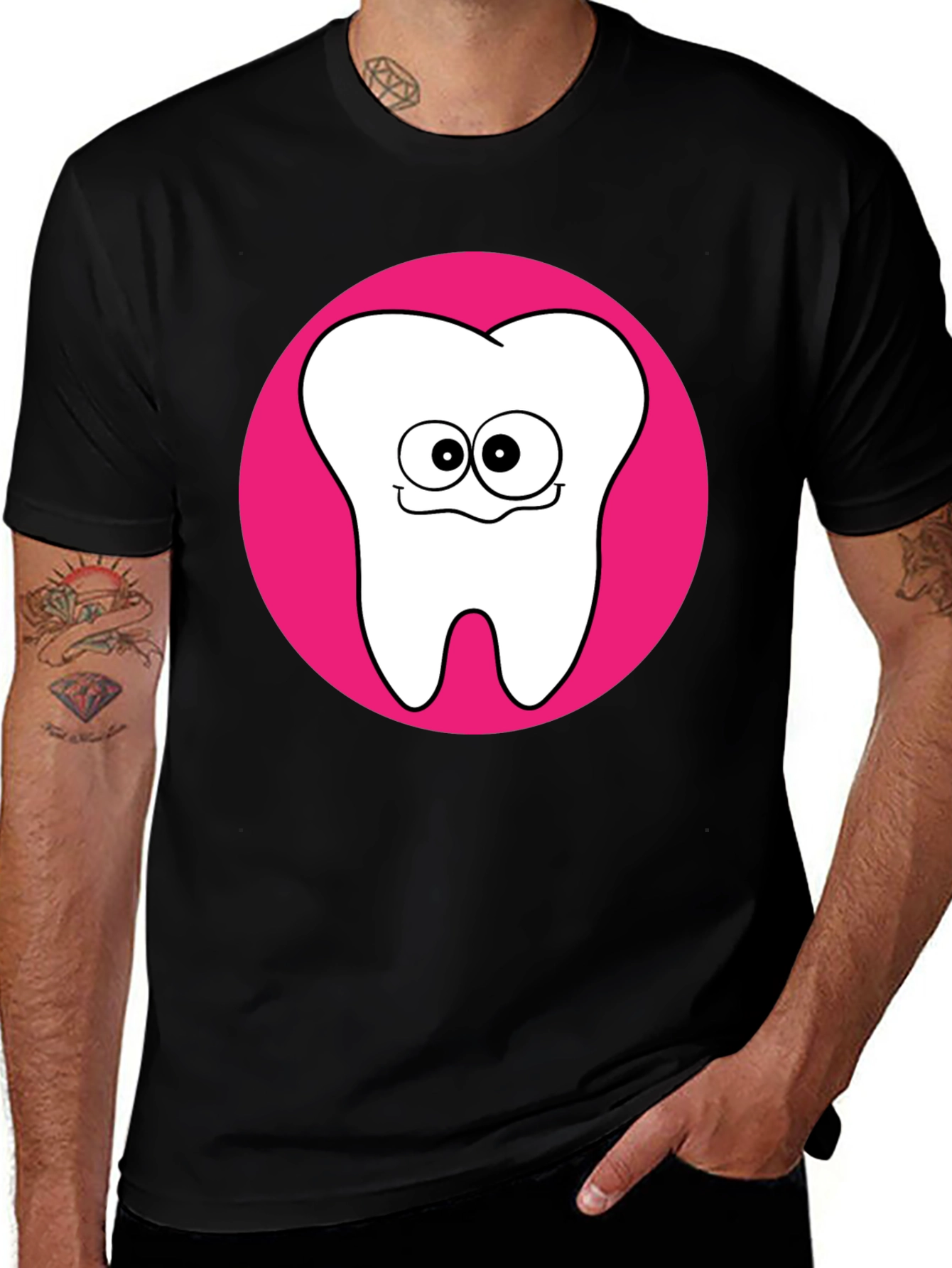 Funny Tooth Graphic Tee - Black Cotton T-Shirt