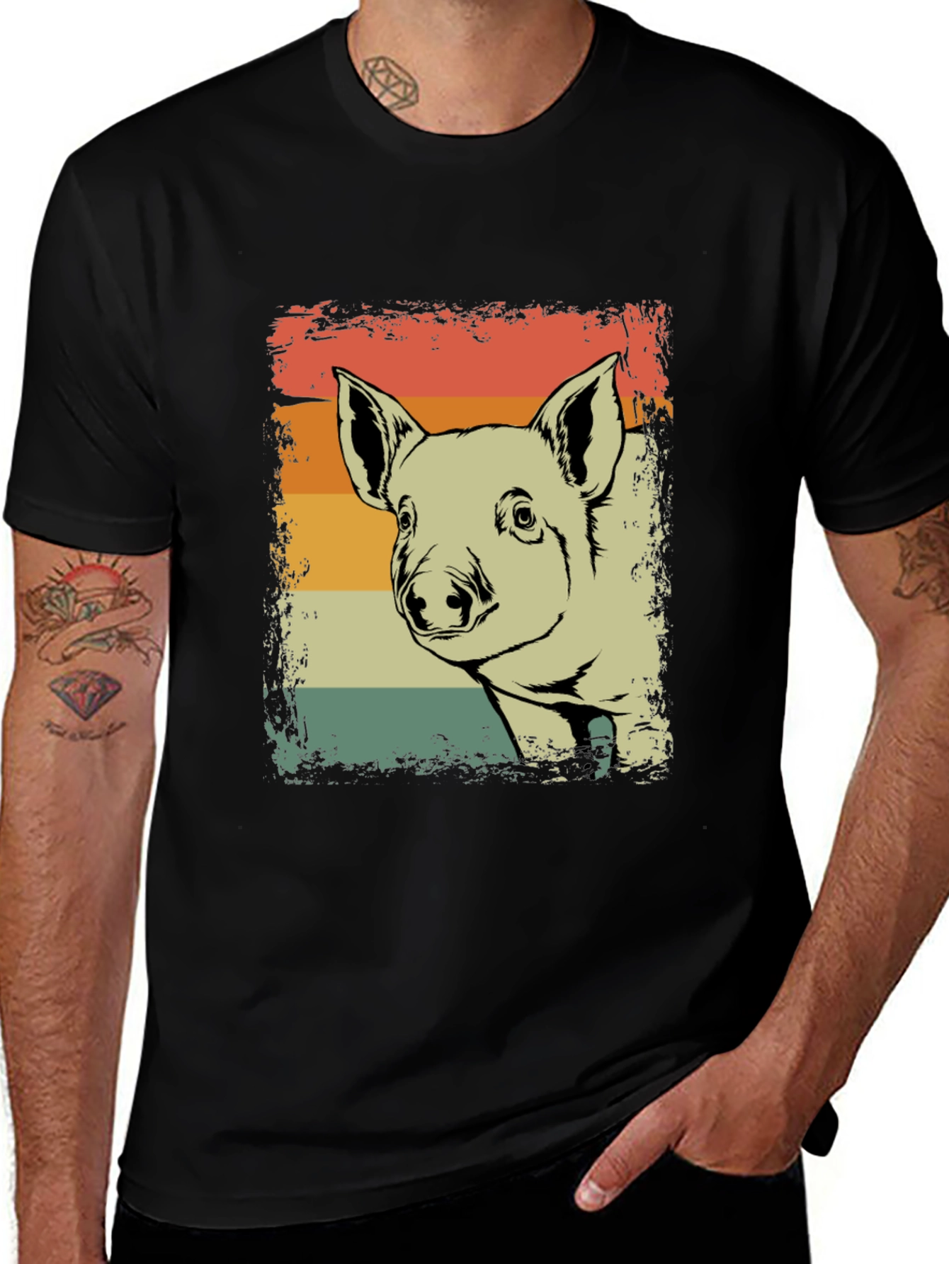 Variant 9 of Retro Pig Graphic Tee - Vintage Style Piglet T-Shirt