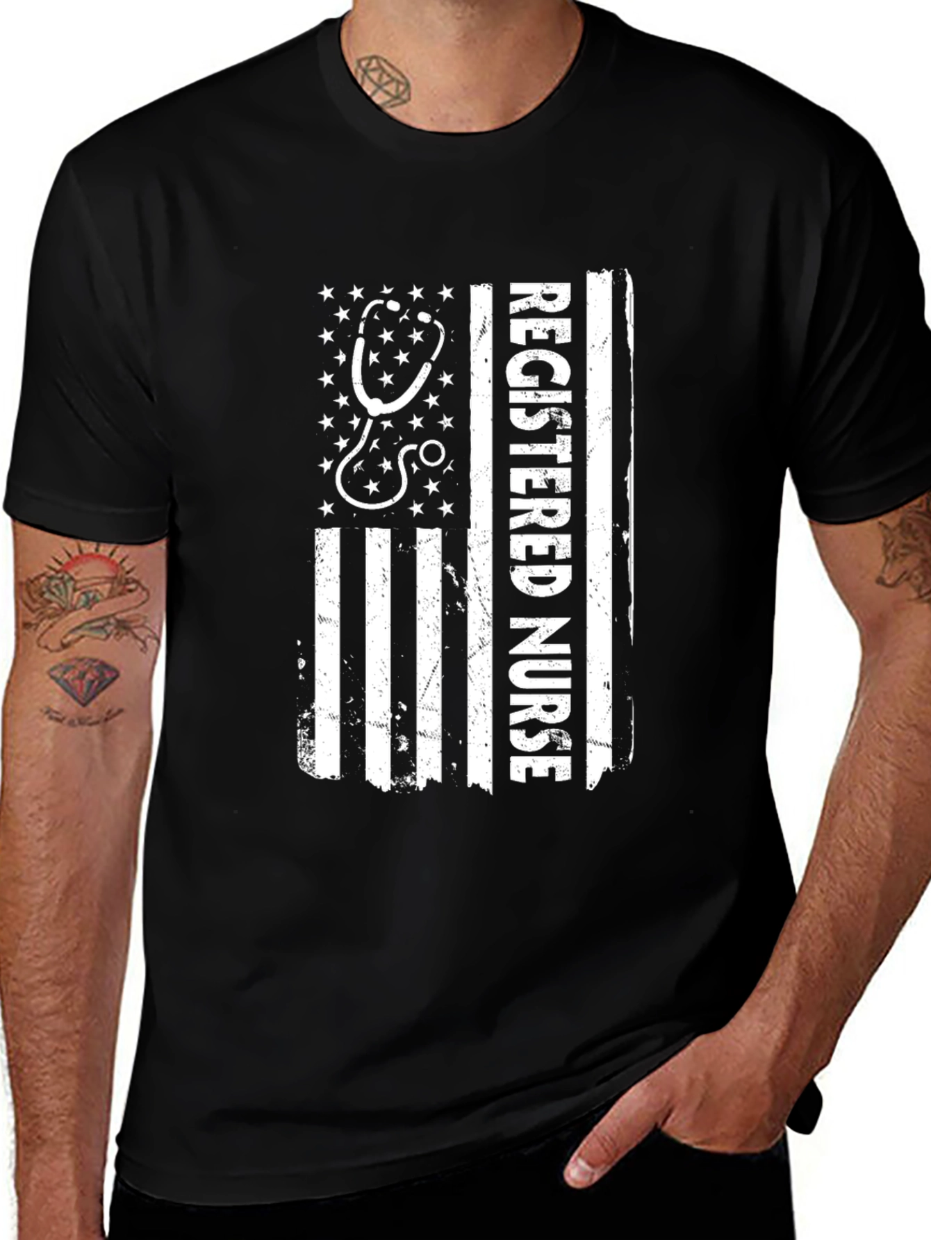 Variant 10 of Registered Nurse American Flag Graphic T-Shirt