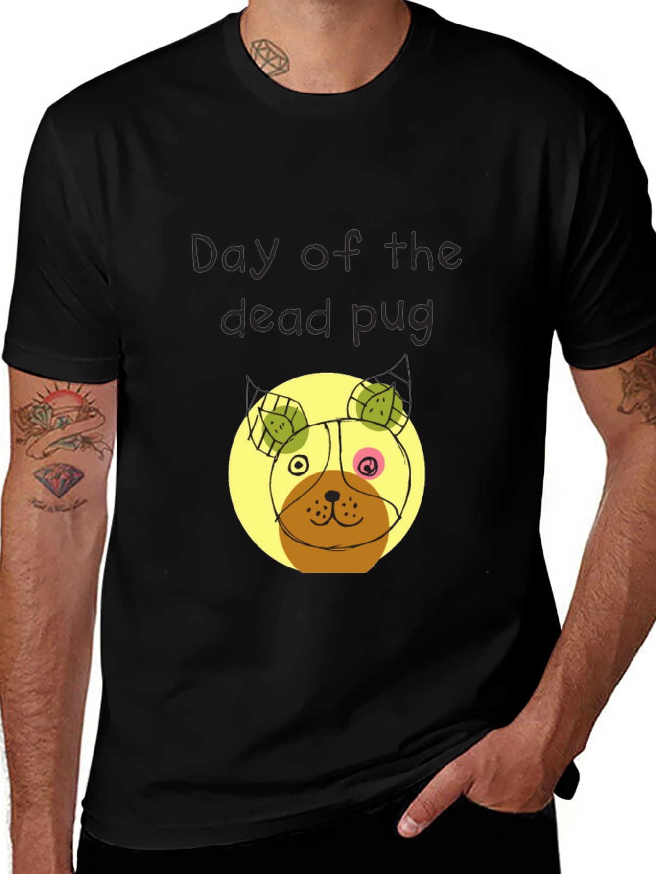 Variant 18 of Day of the Dead Pug T-Shirt - Black