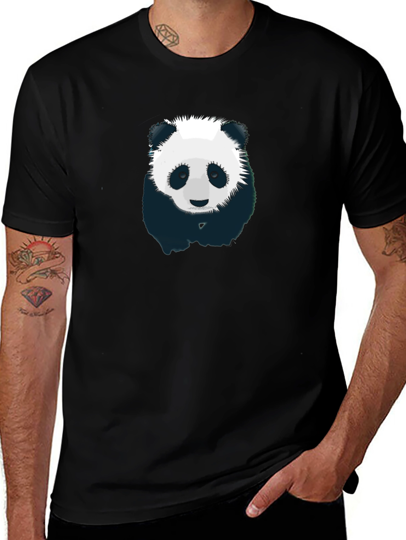 Variant 26 of Panda Graphic T-Shirt - Men's Black Crew Neck