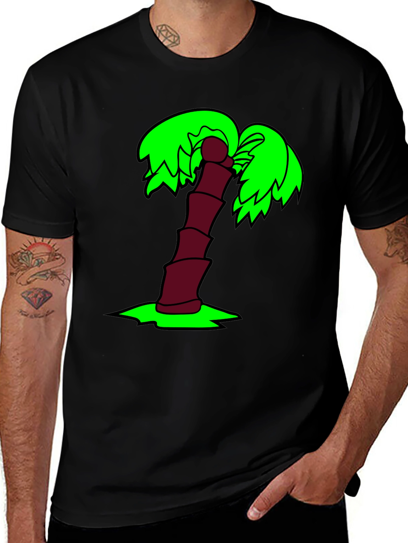 Variant 13 of Cartoon Palm Tree Black T-Shirt