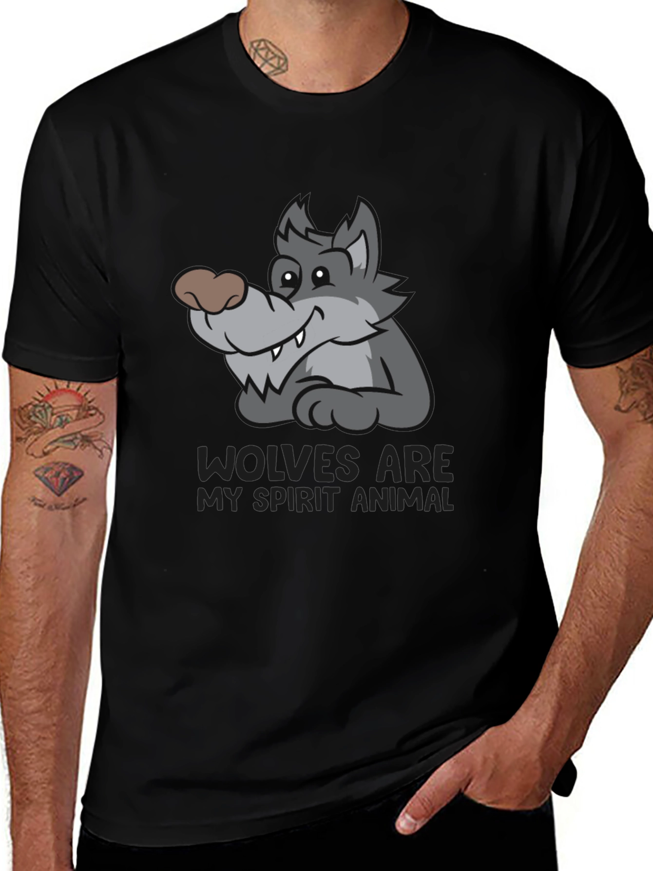 Variant 2 of Wolves Are My Spirit Animal Black Graphic Tee