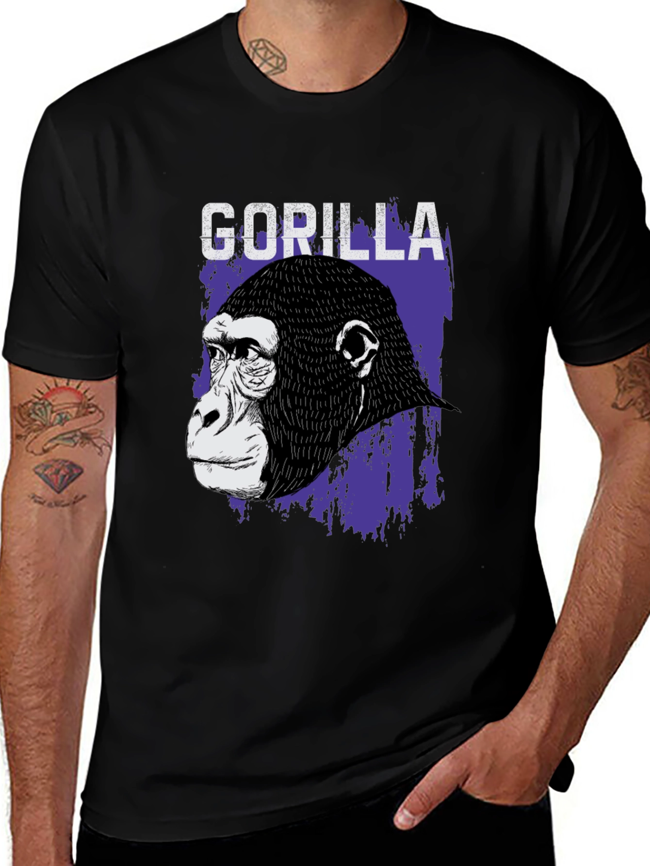 Variant 16 of Gorilla Graphic T-Shirt - Black Crew Neck Tee