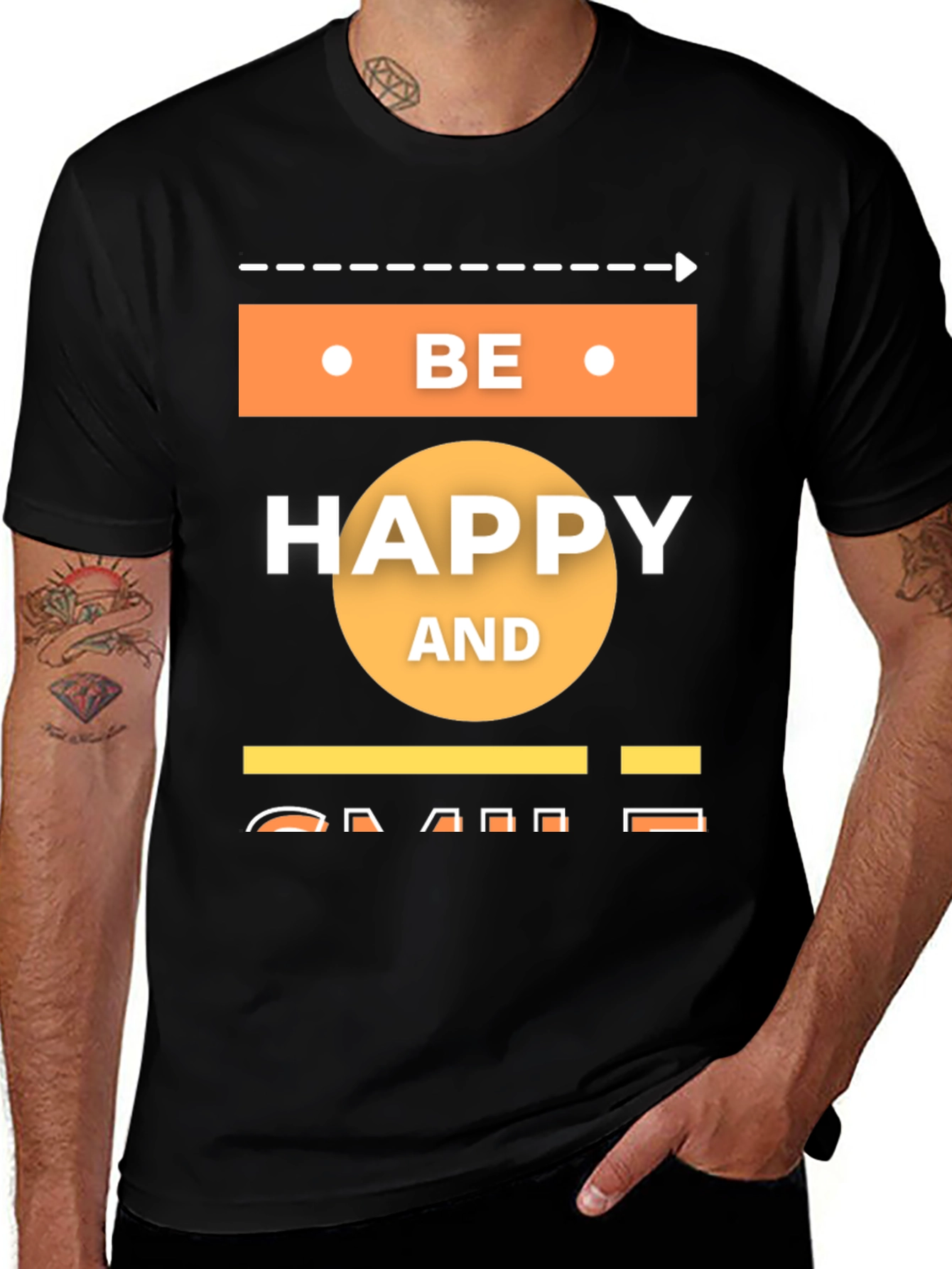 Variant 23 of Be Happy T-Shirt - Men's Black Graphic Tee