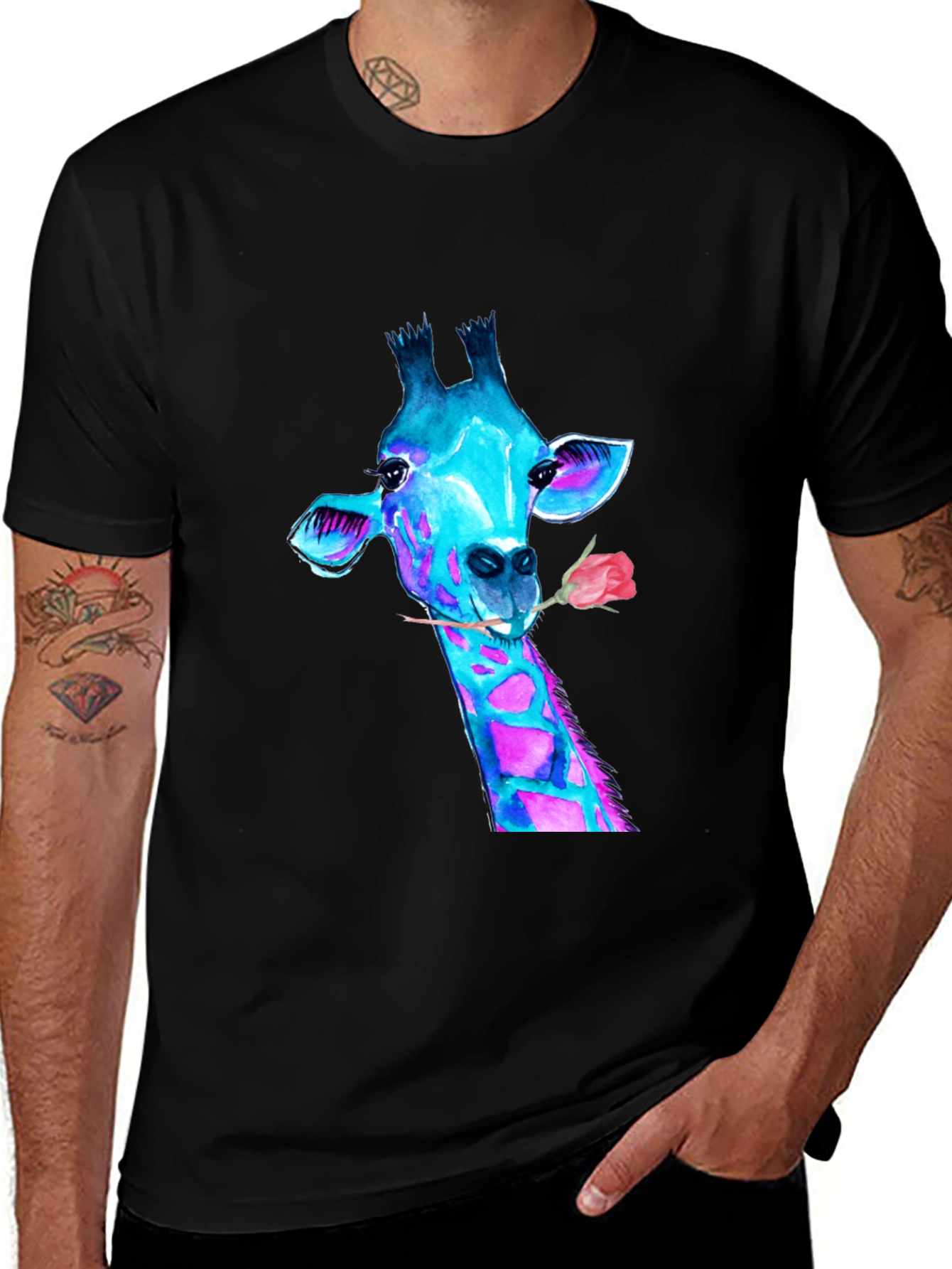 Variant 17 of Giraffe Watercolor Graphic T-Shirt - Stylish Men's Tee