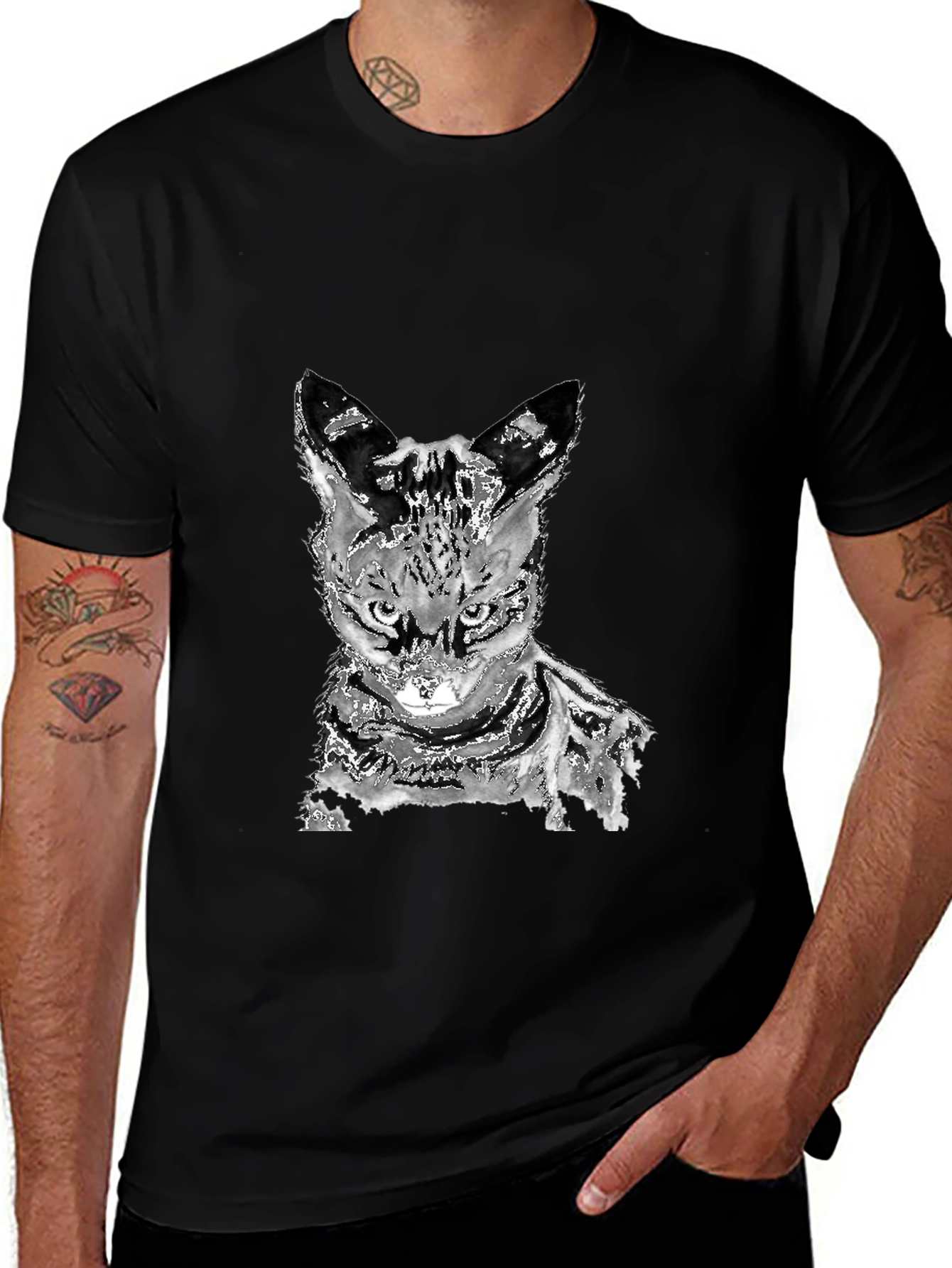 Variant 22 of Abstract Cat Graphic Tee - Unisex Black T-Shirt