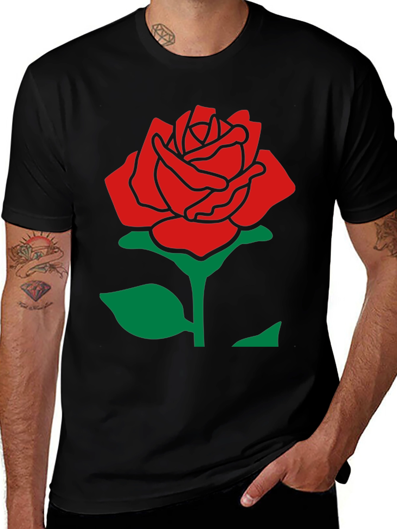 Variant 20 of Bold Rose Graphic Tee - Classic Black Cotton Shirt