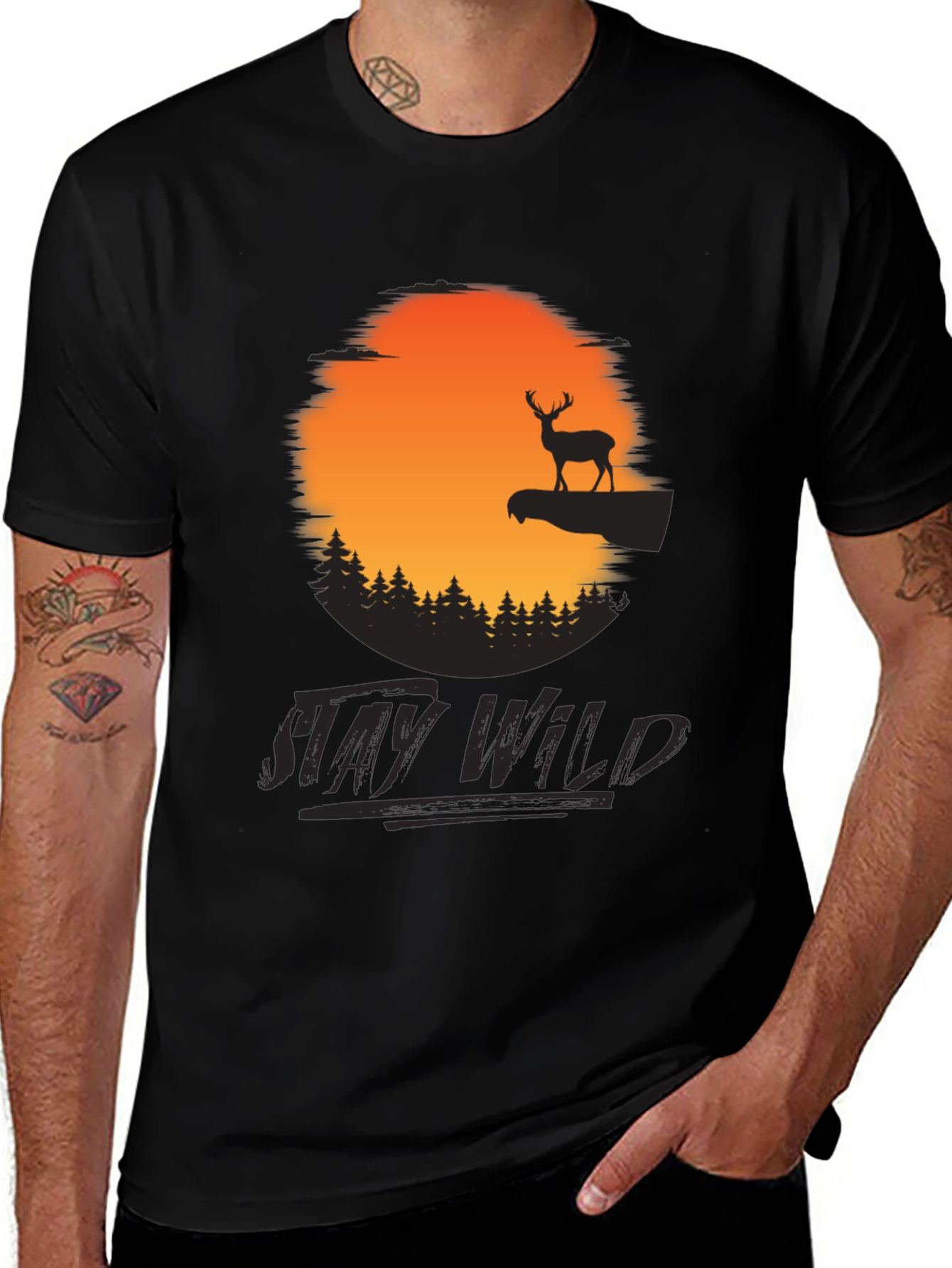 Variant 2 of Stay Wild Deer Graphic Tee - Nature Inspired Men's T-Shirt
