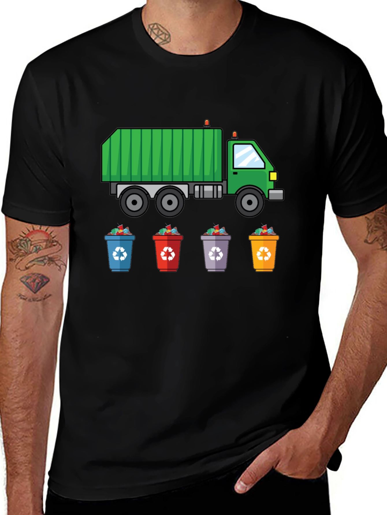 Garbage Truck & Recycling Bins Graphic T-Shirt