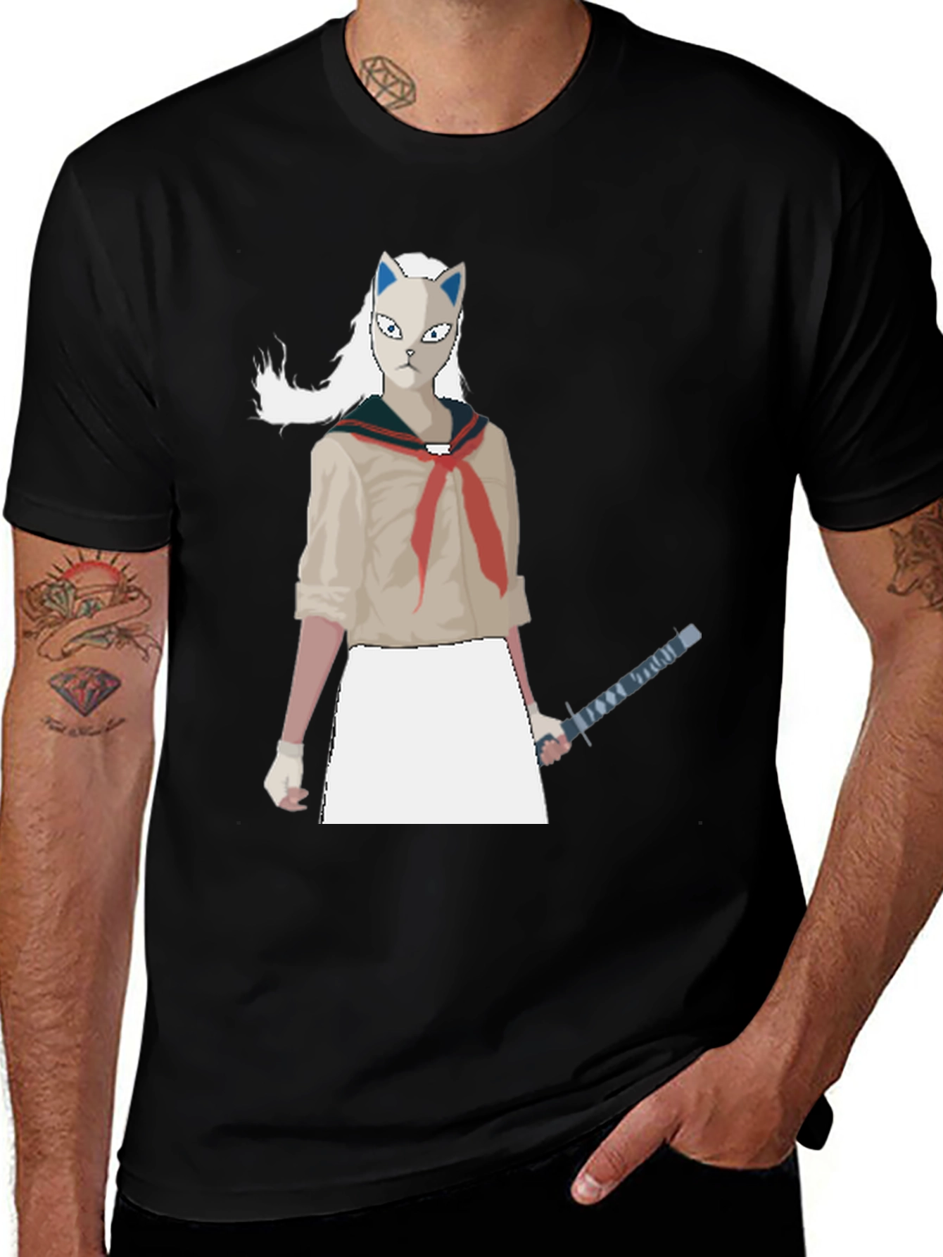 Variant 16 of Anime Cat Mask Girl Sword T-Shirt