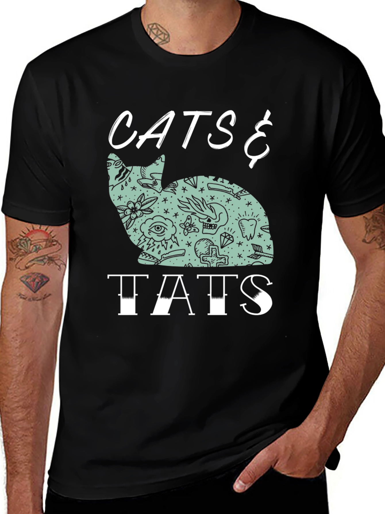 Cats & Tats Graphic Tee - Cool Tattoo Cat Design