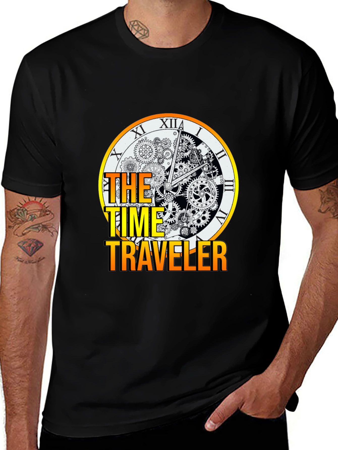 Time Traveler Graphic Tee - Steampunk Clock Design