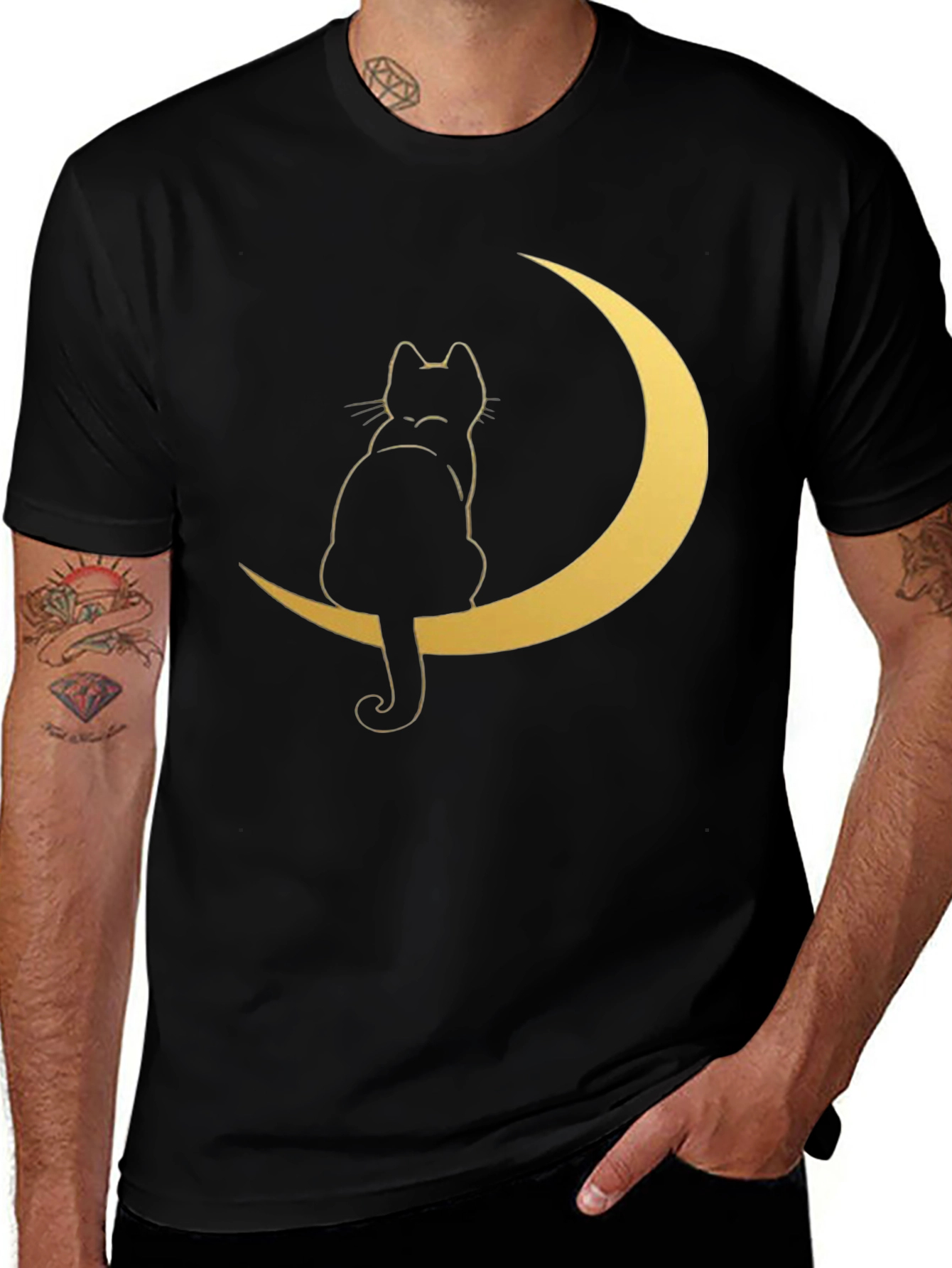 Variant 18 of Cat on Moon Graphic Tee - Stylish Black T-Shirt
