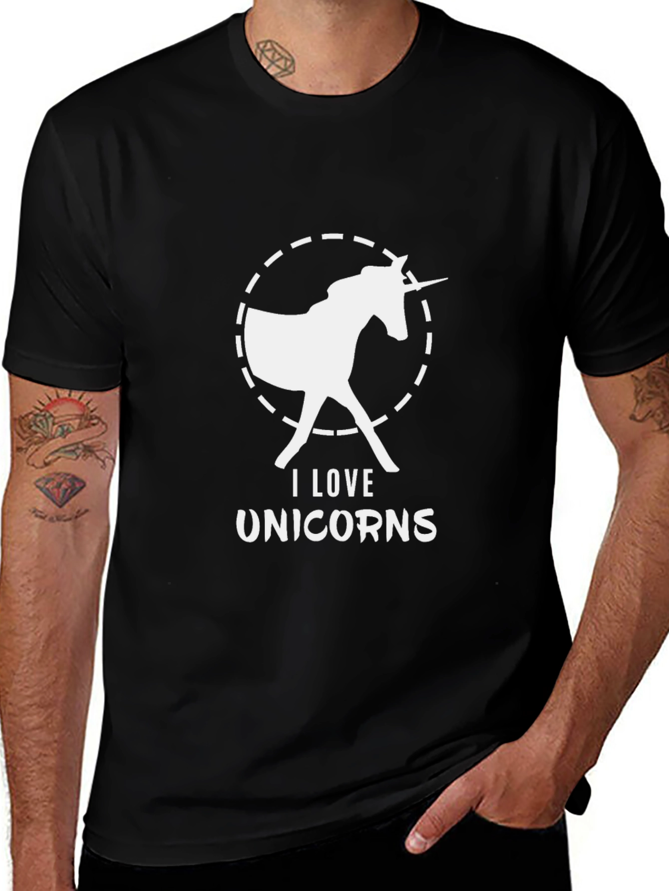 Variant 12 of I Love Unicorns Graphic Tee - Black Casual T-Shirt