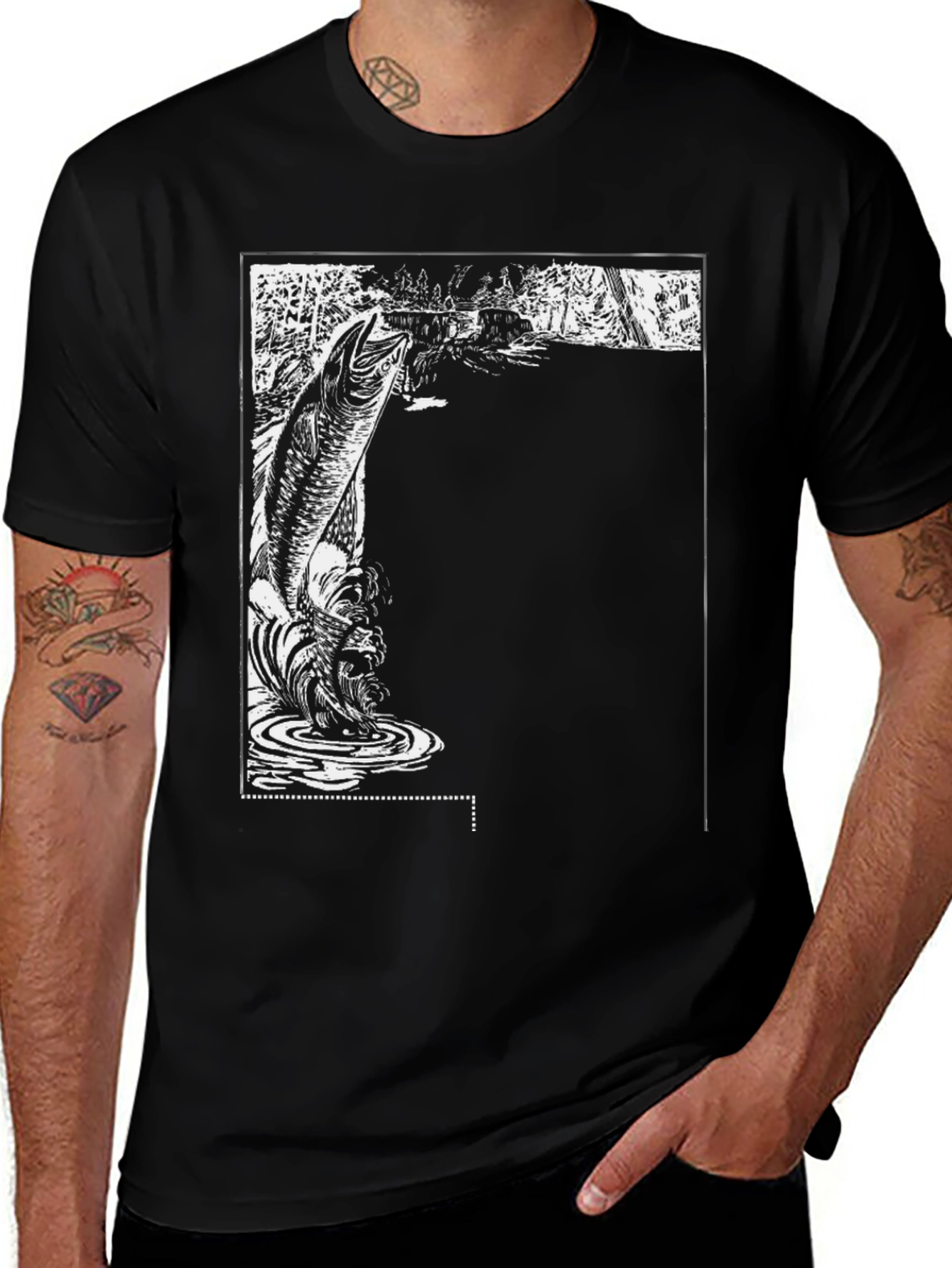 Variant 25 of Fishing Graphic Tee - Black Cotton T-Shirt