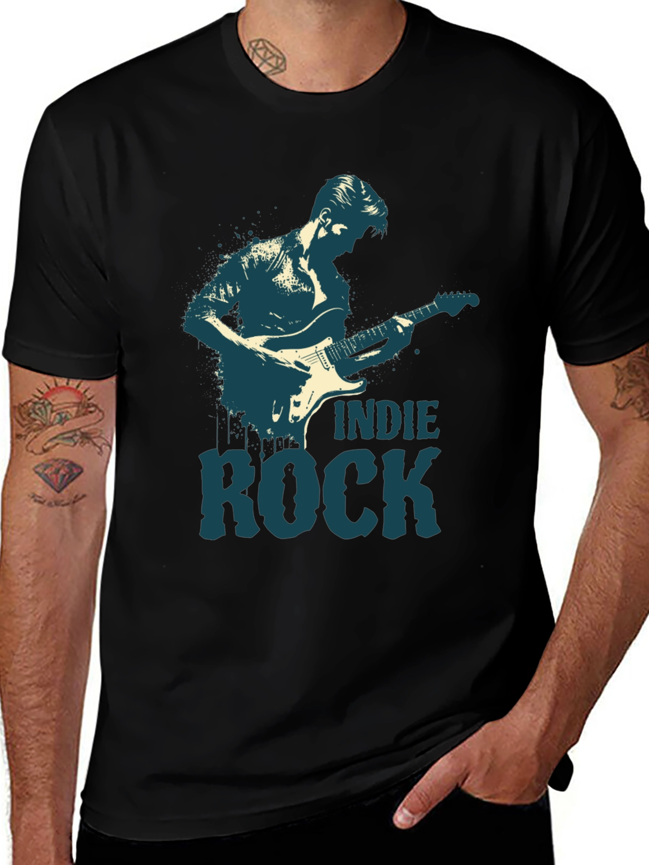 Variant 10 of Indie Rock Guitar Graphic T-Shirt, Men's Black Tee
