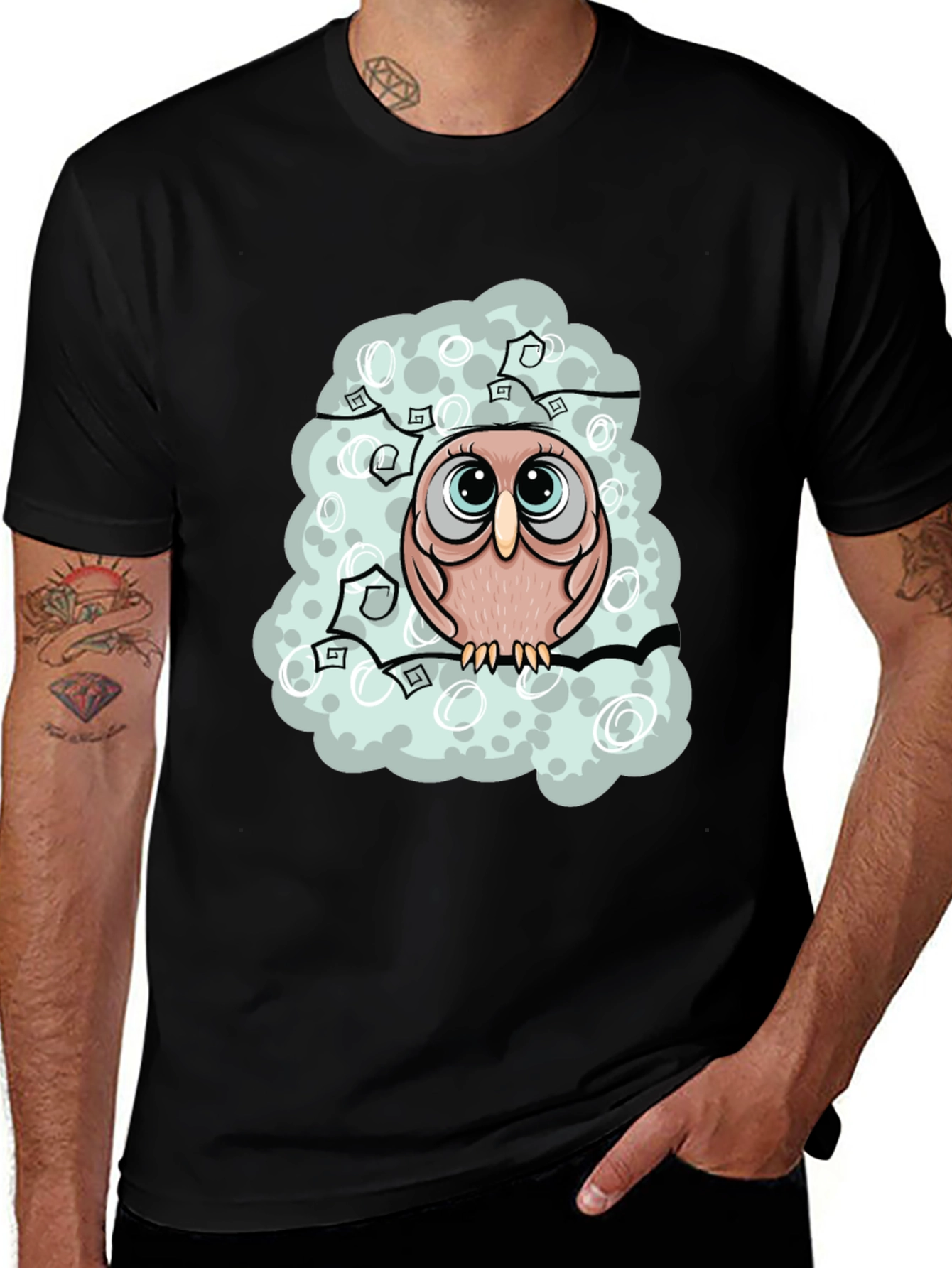 Variant 25 of Owl Graphic Print Black T-Shirt