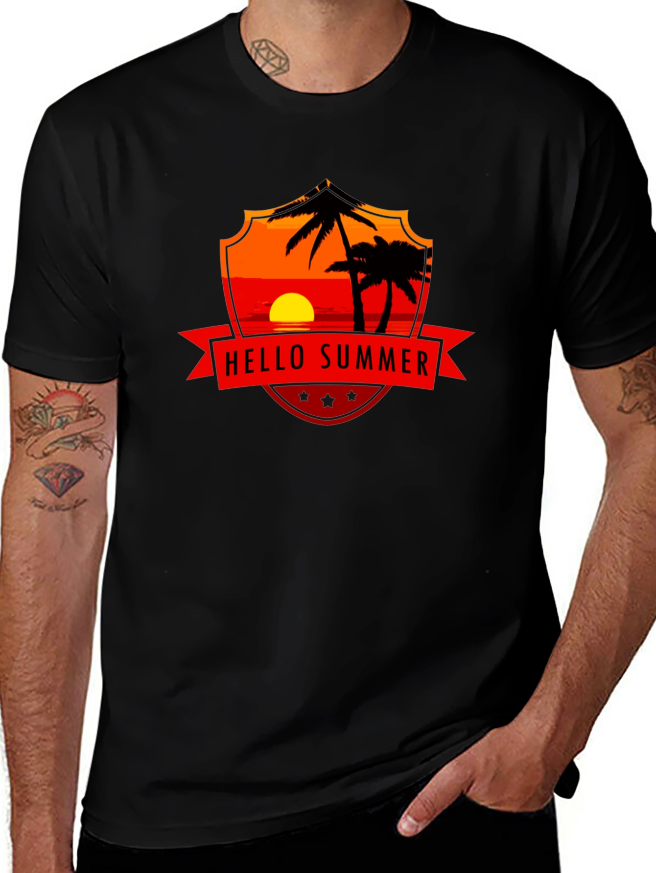 Variant 8 of Hello Summer Graphic Tee - Black Cotton T-Shirt