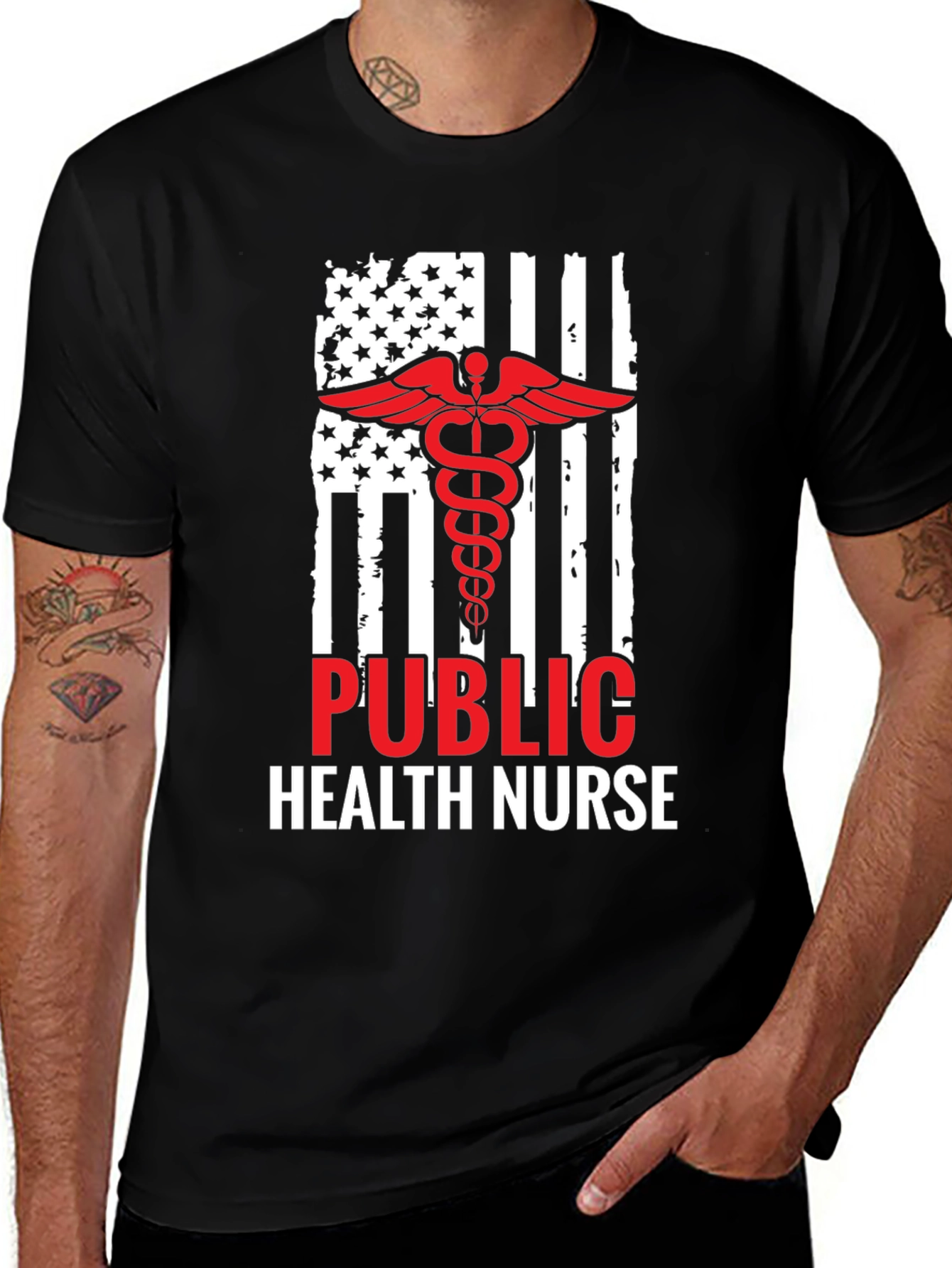 Public Health Nurse American Flag Graphic T-Shirt