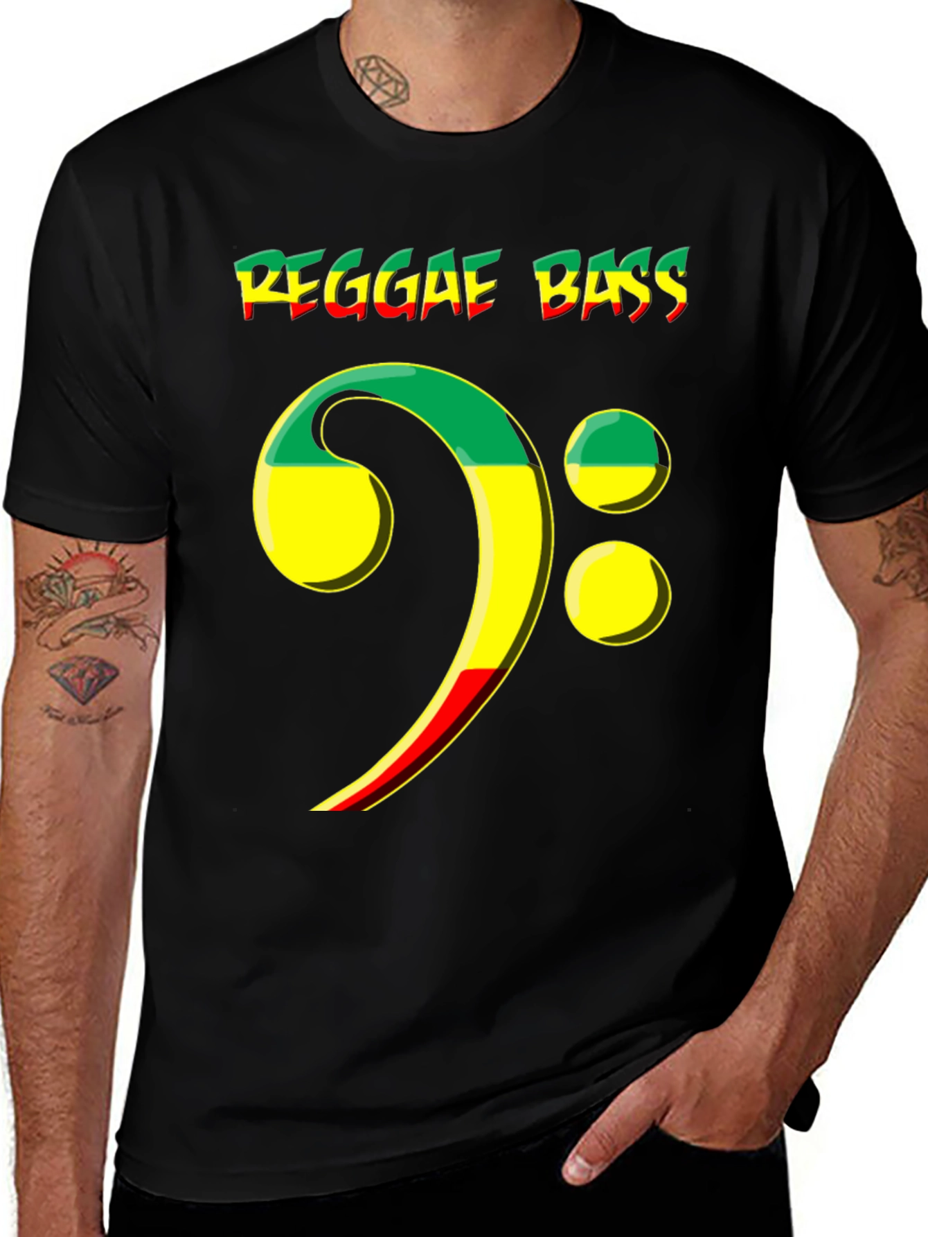 Variant 7 of Reggae Bass Clef T-Shirt - Rasta Colors Music Tee