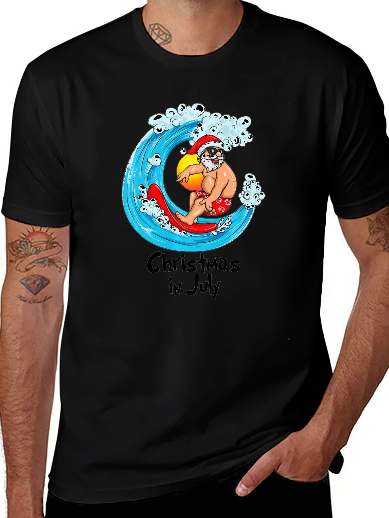Christmas in July Santa Surfing T-Shirt