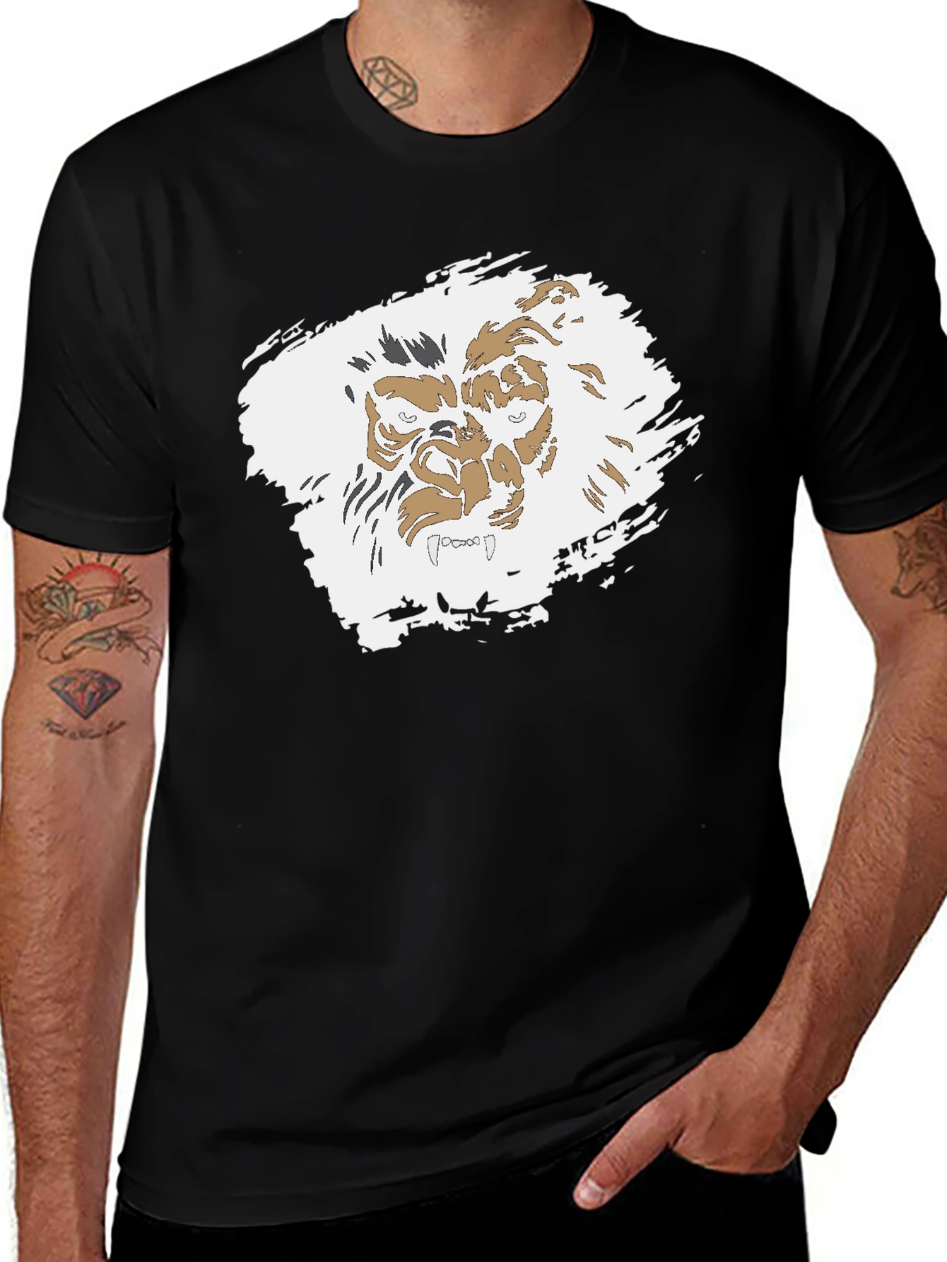 Variant 27 of Lion Face Graphic Black T-Shirt