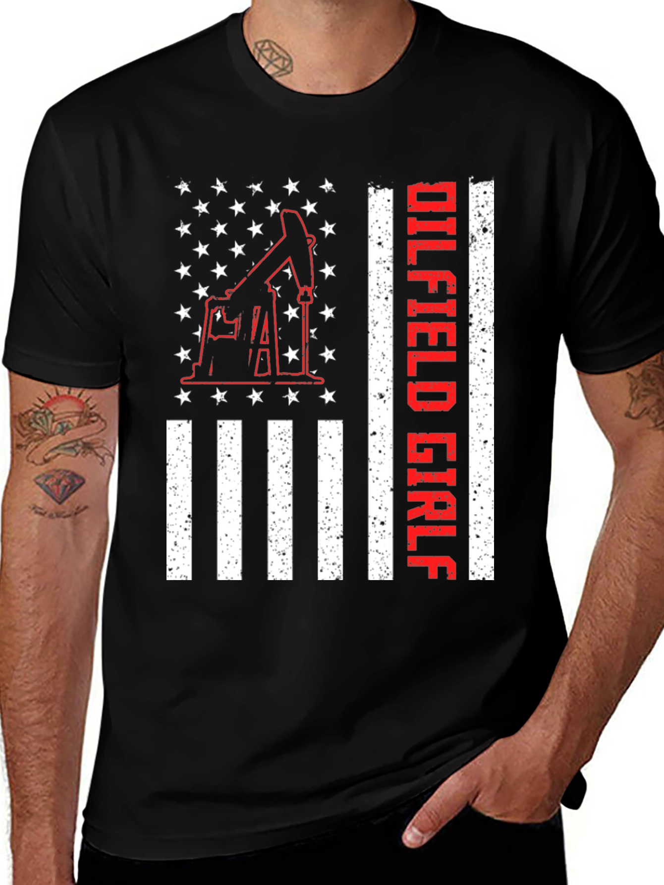 Variant 8 of Oilfield Girl T-Shirt - American Flag Design