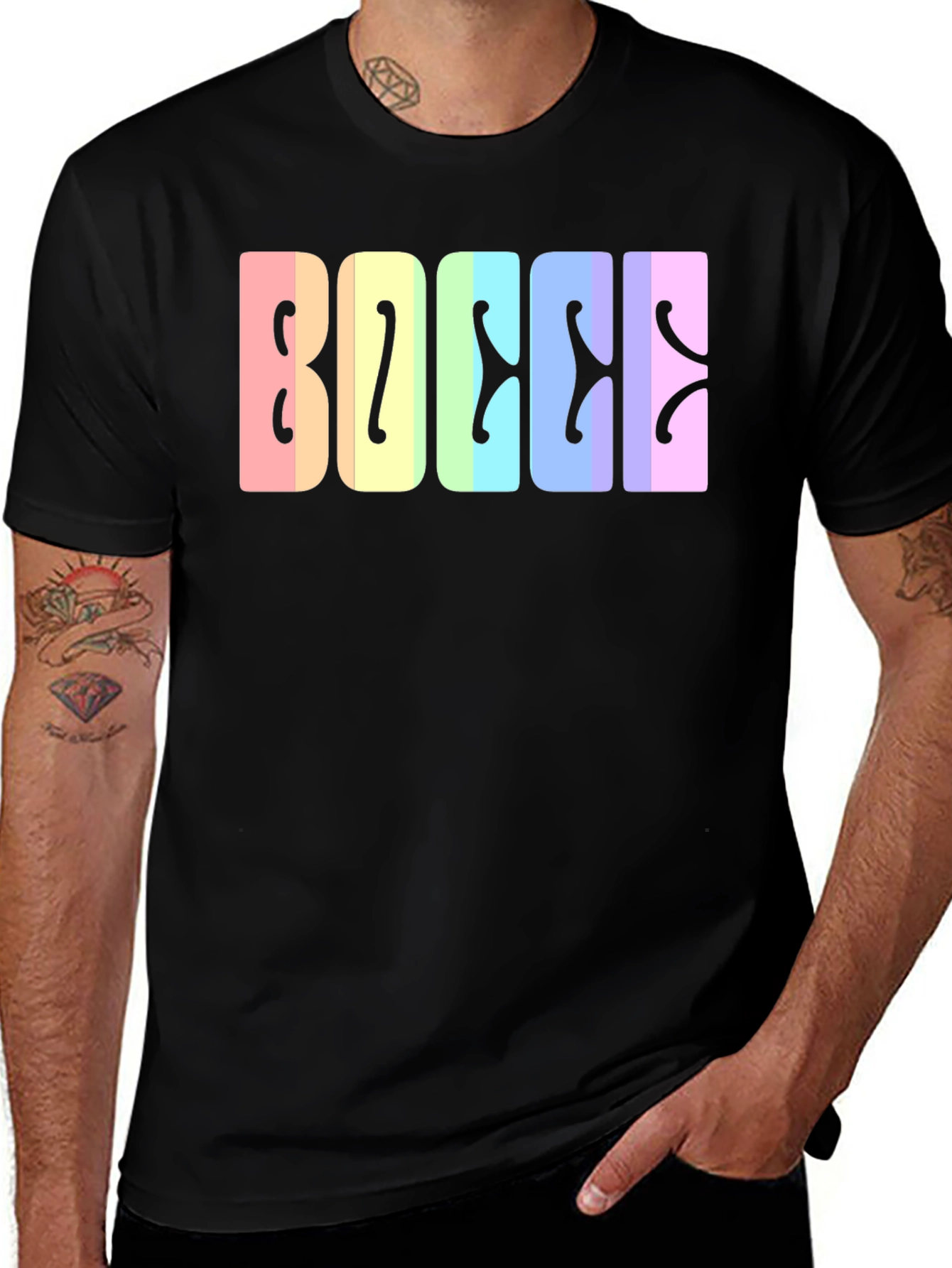 Variant 21 of Bocce Rainbow Lettering Black T-Shirt