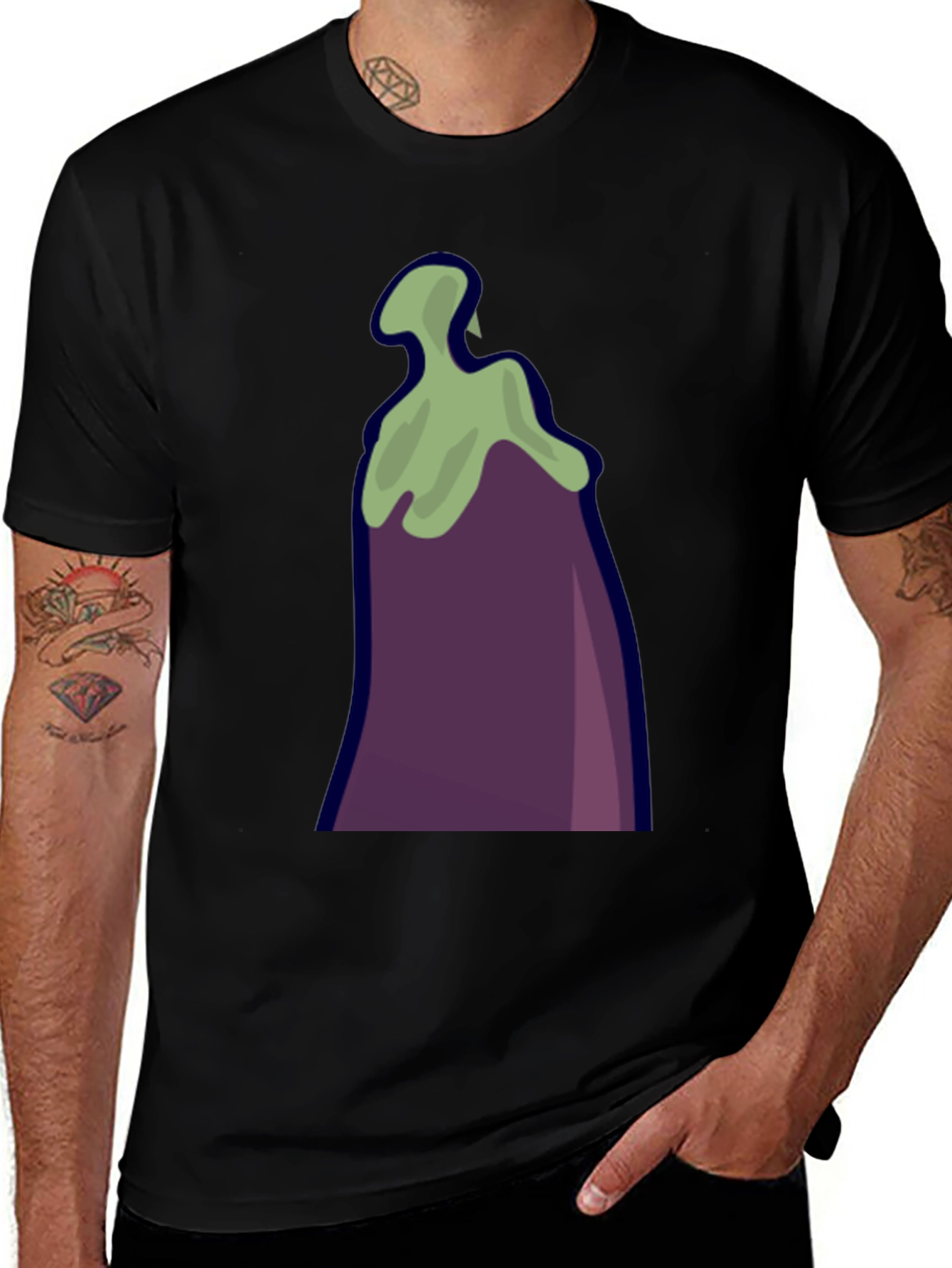 Variant 29 of Eggplant Graphic Tee - Black Cotton T-Shirt