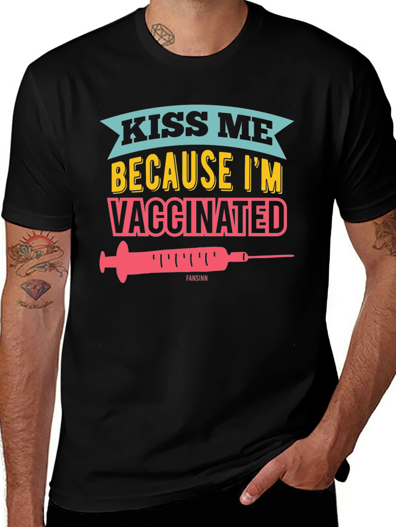 Variant 25 of Kiss Me I'm Vaccinated Black Graphic Tee
